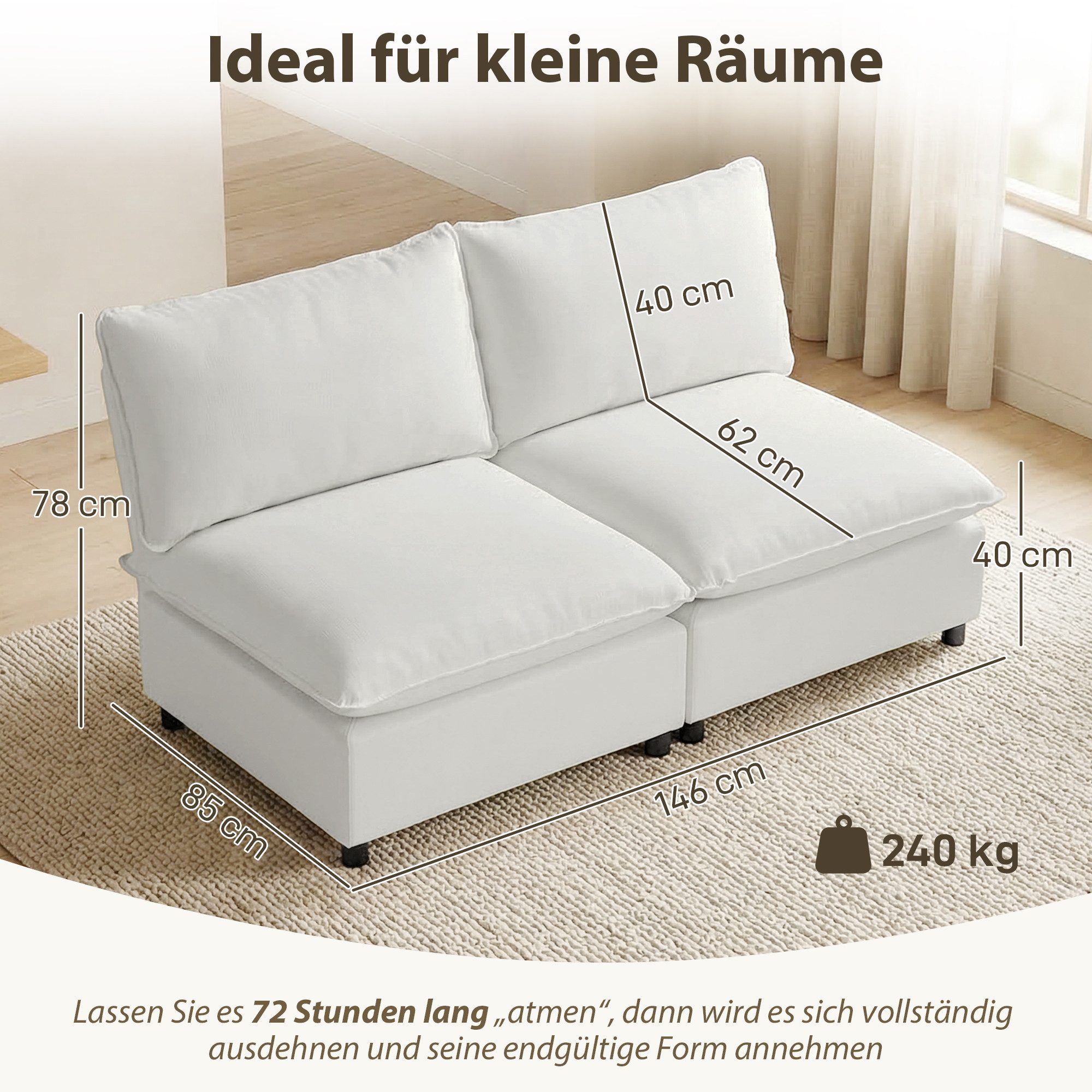 HOMCOM Loveseat 2-Sitzer-Sofa (Modulare Couch, 1-St., Modernes Polstersofa), für kleine Räume, einfache Montage, Grau