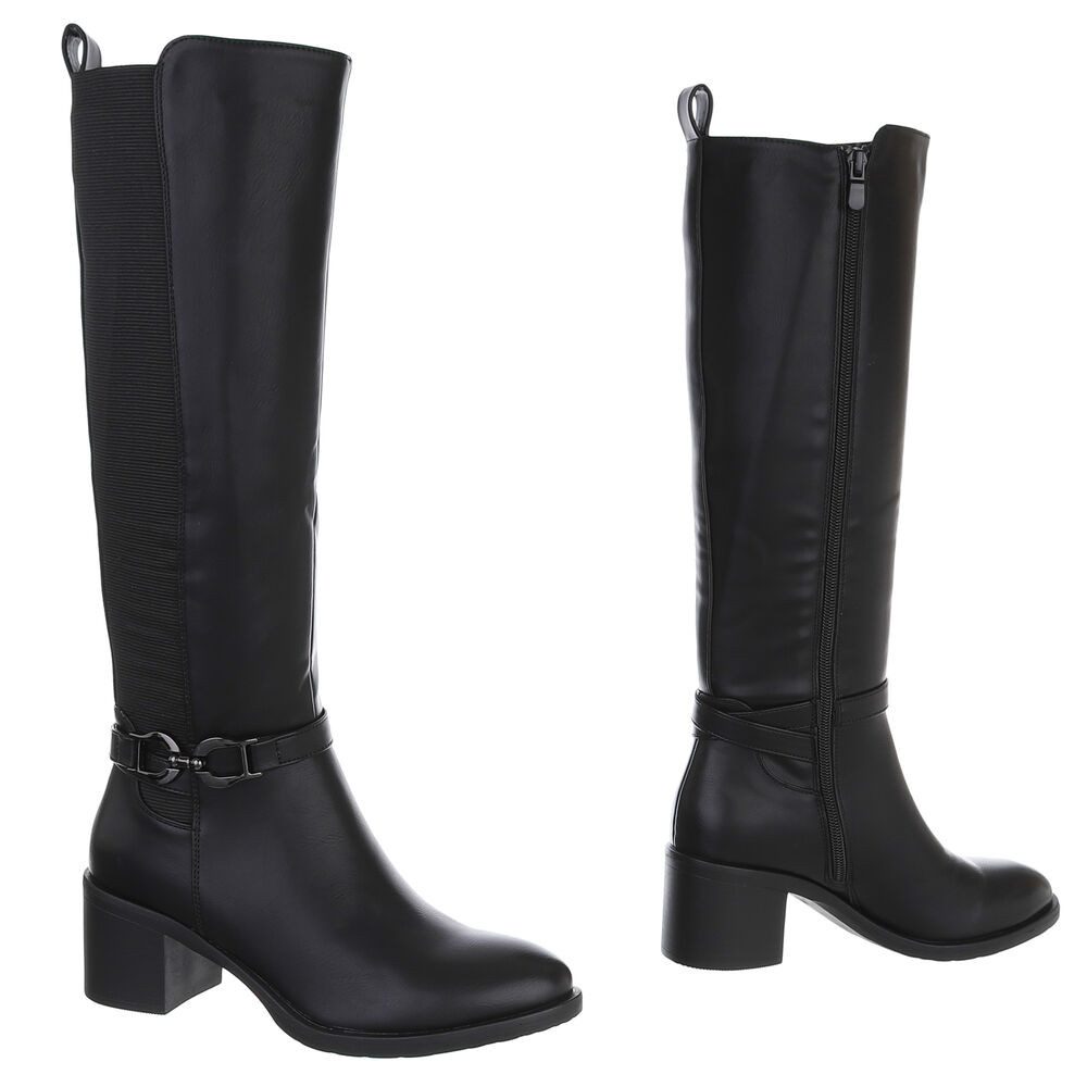 Ital-Design Kniehohe Stiefel mit Blockabsatz für Damen - Elegant & Komfortabel Stiefel (90110097) Blockabsatz Stiefel in Schwarz