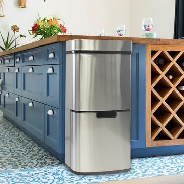 Karat Mülleimer Dirk, großer elektrischer Abfalleimer für die Küche mit Sensor, 4 Fächer Mülltrennsystem mit automatischem Deckel