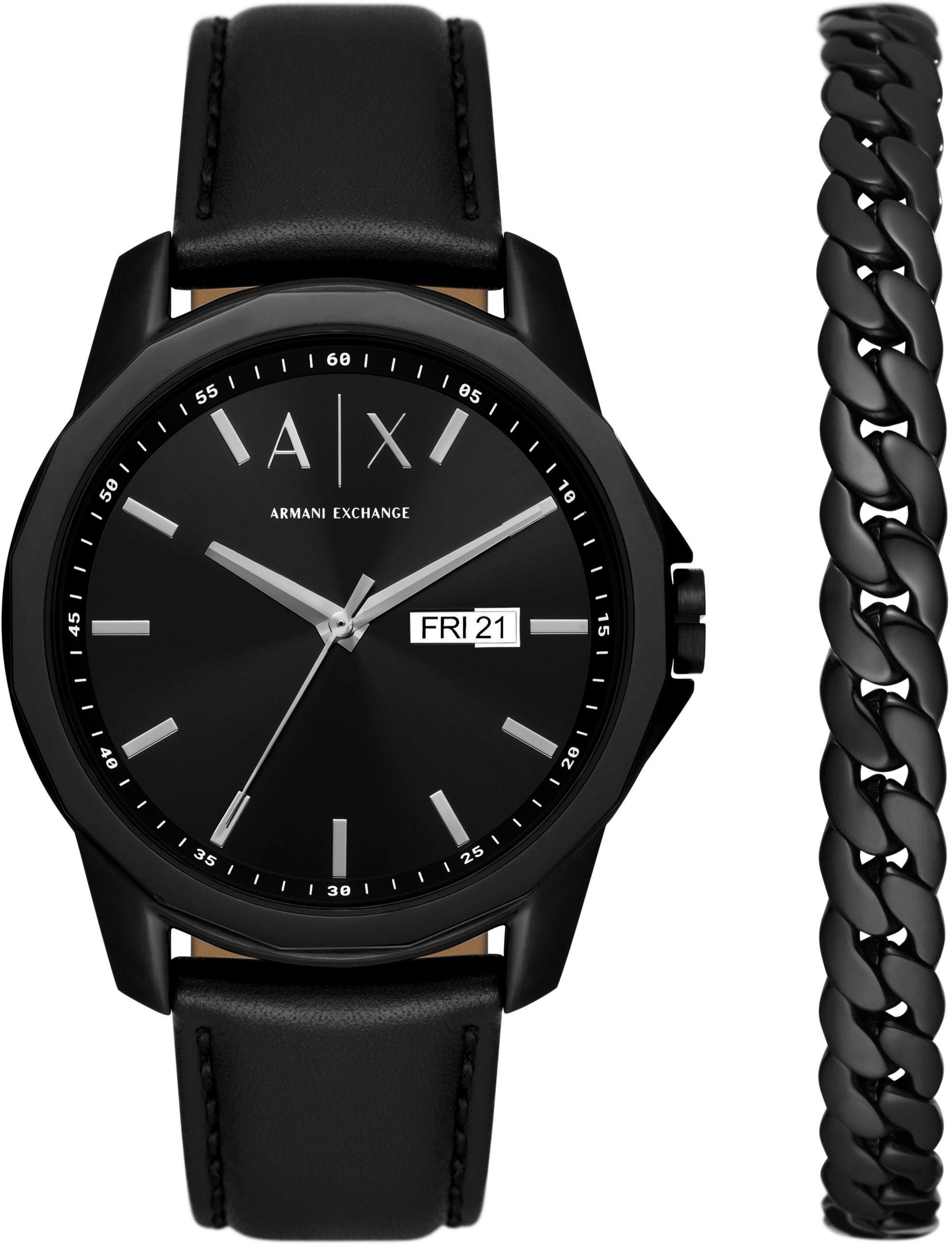 ARMANI EXCHANGE Quarzuhr AX7147SET, (Set, 2-tlg., mit Schmuckarmband), Armbanduhr, Herrenuhr, ideal auch als Geschenk, Datum, analog