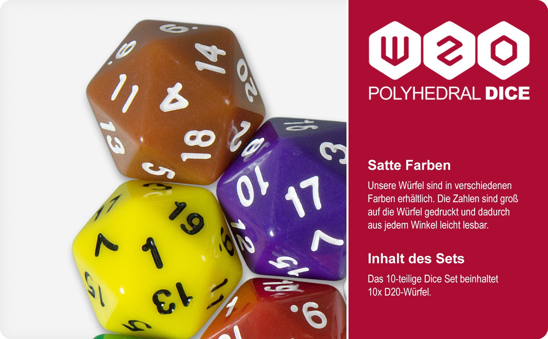 SHIBBY Spielesammlung, 10x polyedrische für Tabletopspiele Würfel Rollen- W20 Braun und