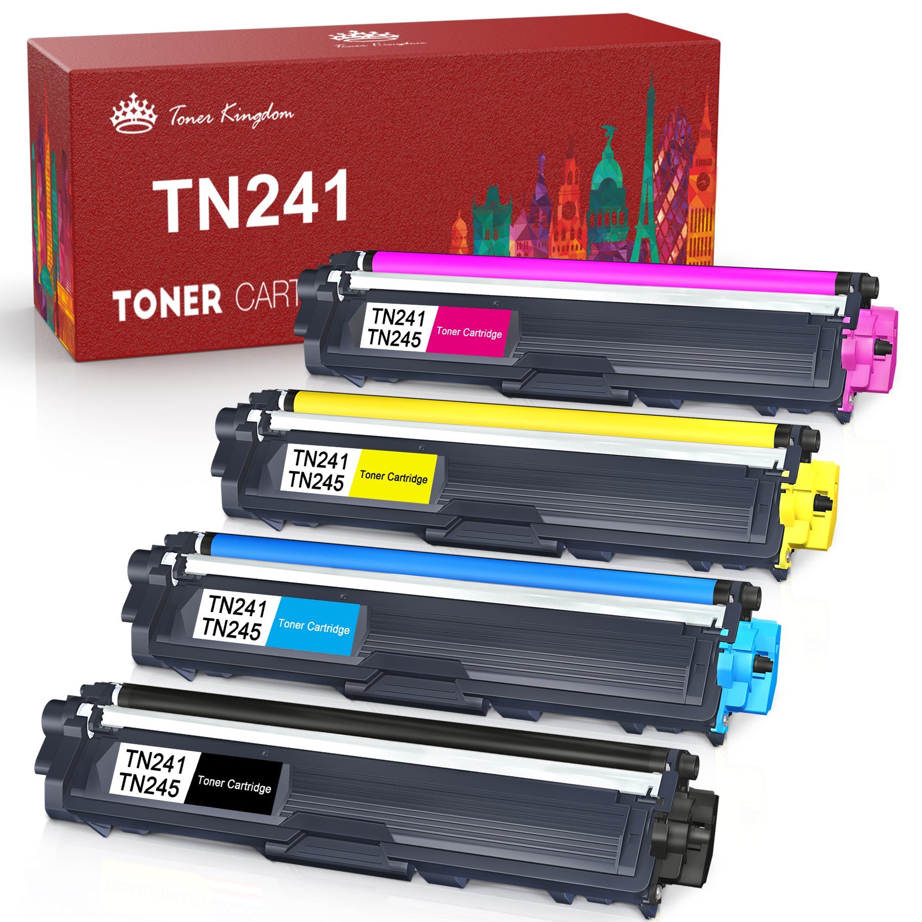 Toner Kingdom Tonerpatrone TN-241 TN-245 Ersatz für Brother TN241 TN245 4er-pack, (B/C/M/Y für HL3140CW HL3152CDW), HL3142CDW HL3170CDW MFC9332CD DCP9022CDW