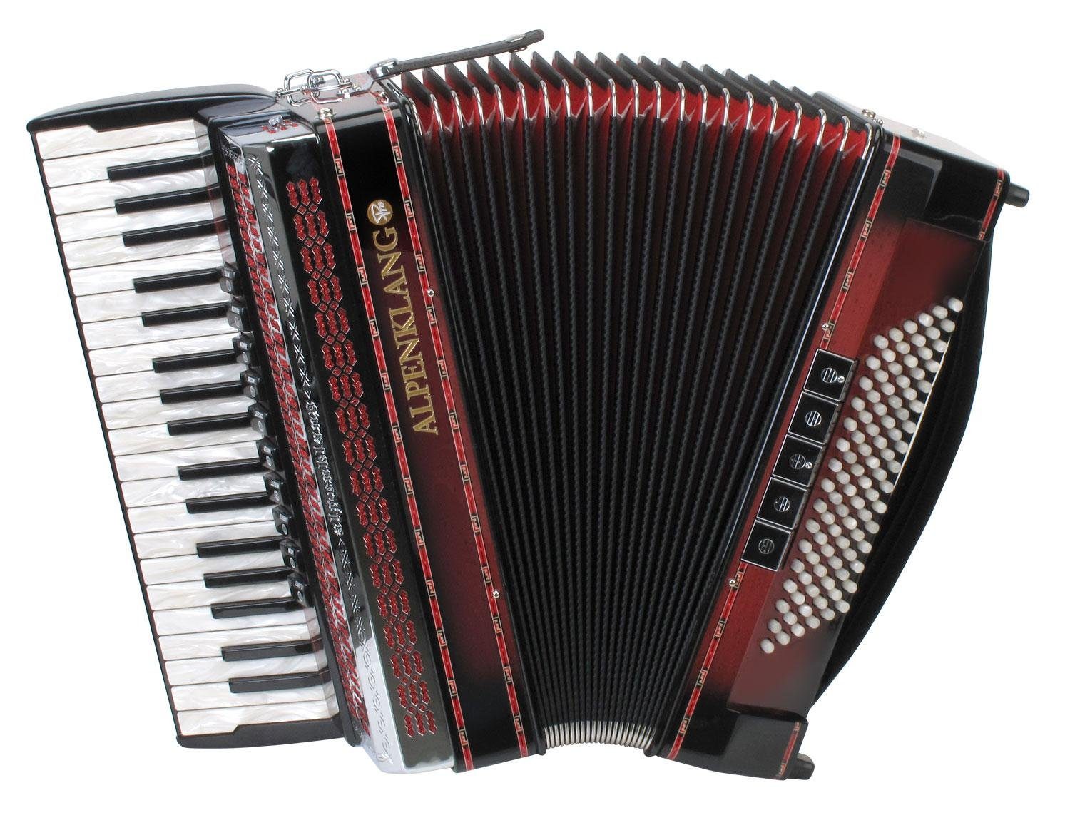 Alpenklang Knopf-Akkordeon Pro IV 96/M Akkordeon - 96 Bassknöpfe, 38 Diskanttasten, Doppeltremolo (Pro-Serie, Inkl. Luxuskoffer, Trageriemen mit Querriemen und Poliertuch), Hochwertige, italienische Tipo a Mano-Stimmplatten