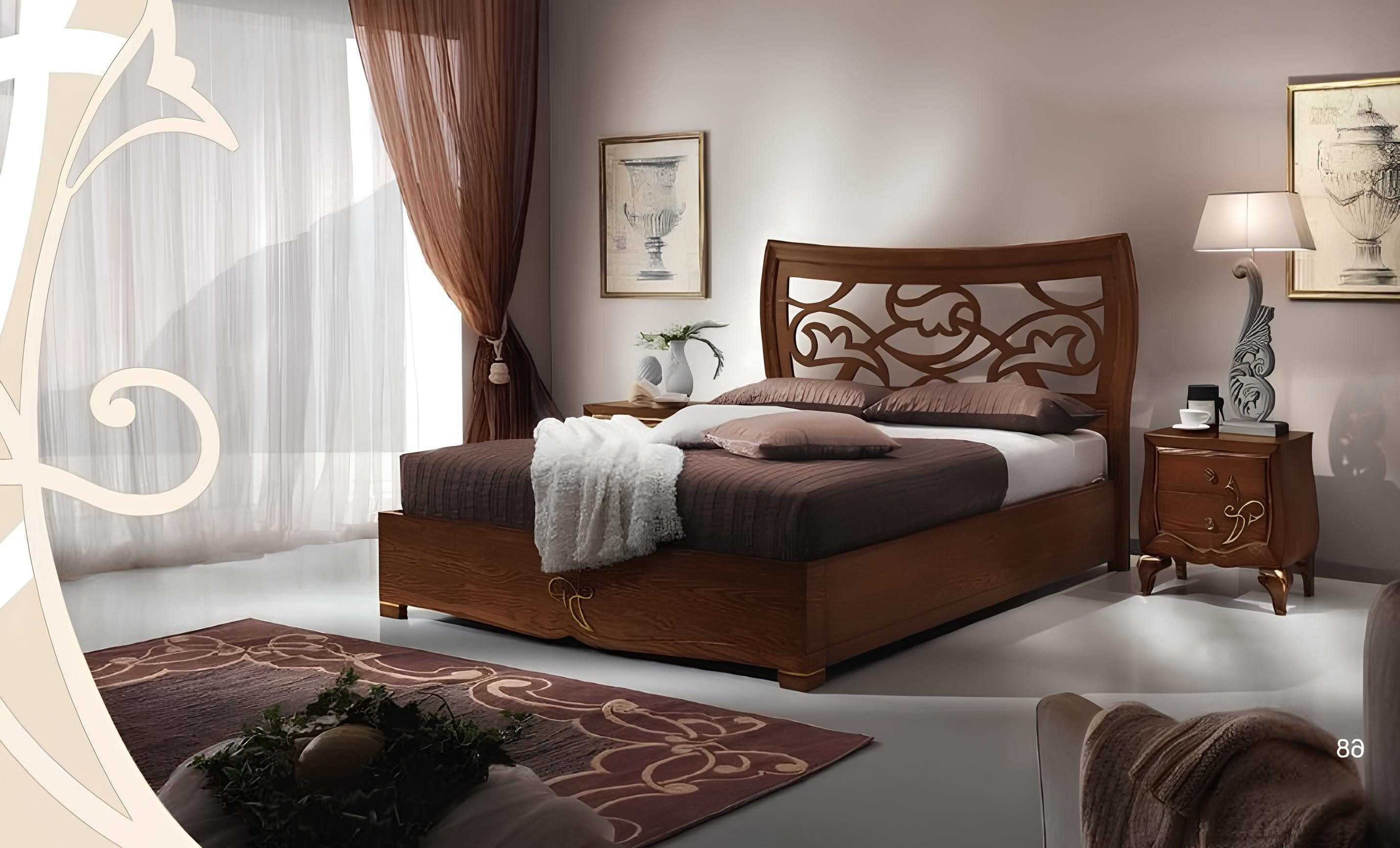 Bett Ästhetisches Holz-Bett in warmen Brauntönen für elegantes Wohnen