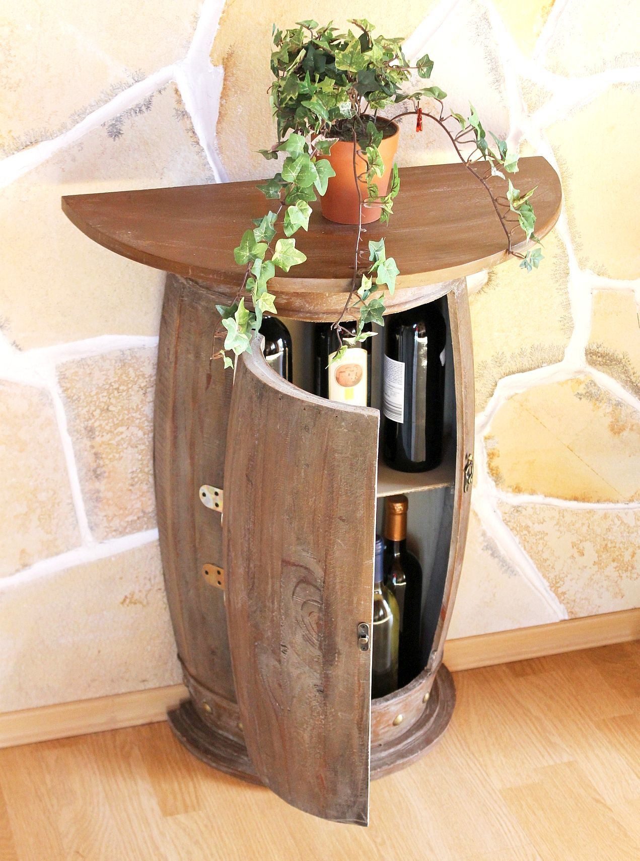 DanDiBo Weinregal Wandtisch Tisch Weinfass 0373-R Braun Schrank Fass 73 cm Beistelltisch