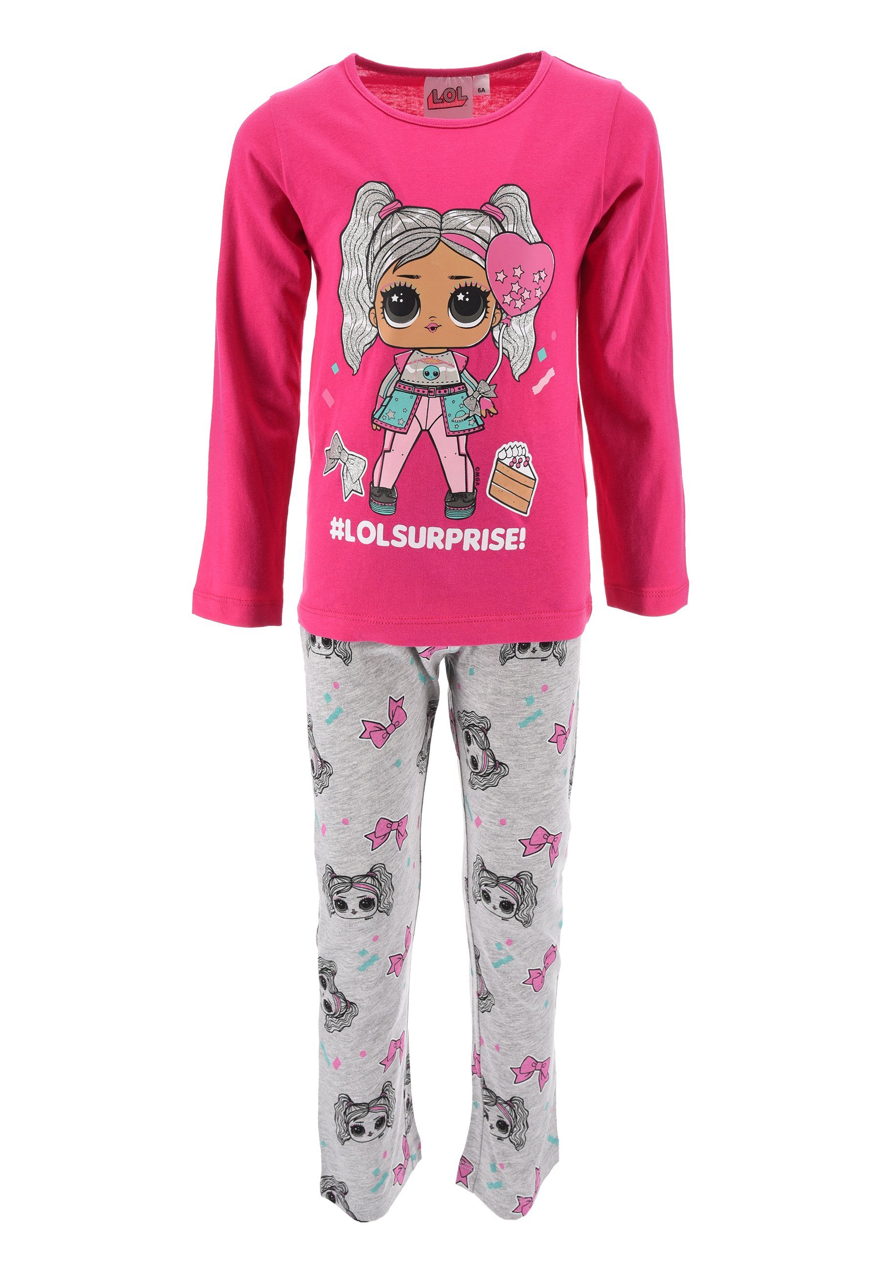 Shirt Mädchen (2 Langarm Kinder Schlafanzug tlg) Kinder Schlaf-Hose Schlafanzug + L.O.L. Pyjama SURPRISE! Pink