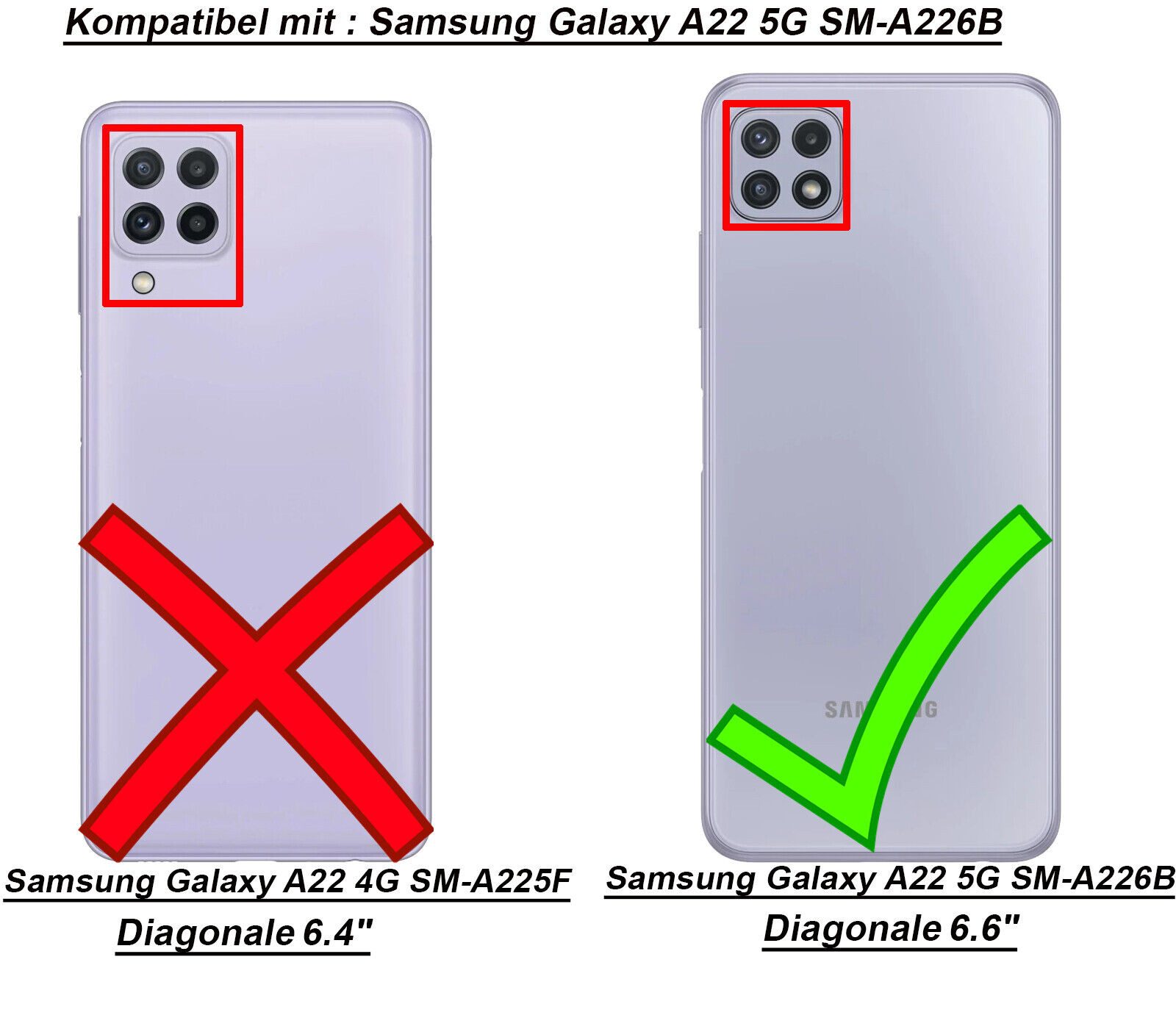 betterfon Handyhülle Handytasche für Samsung Galaxy A22 5G Klapphülle, Bookstyle-Hülle: Magnetverschluss 3 Kartenfächer & Standfunktion