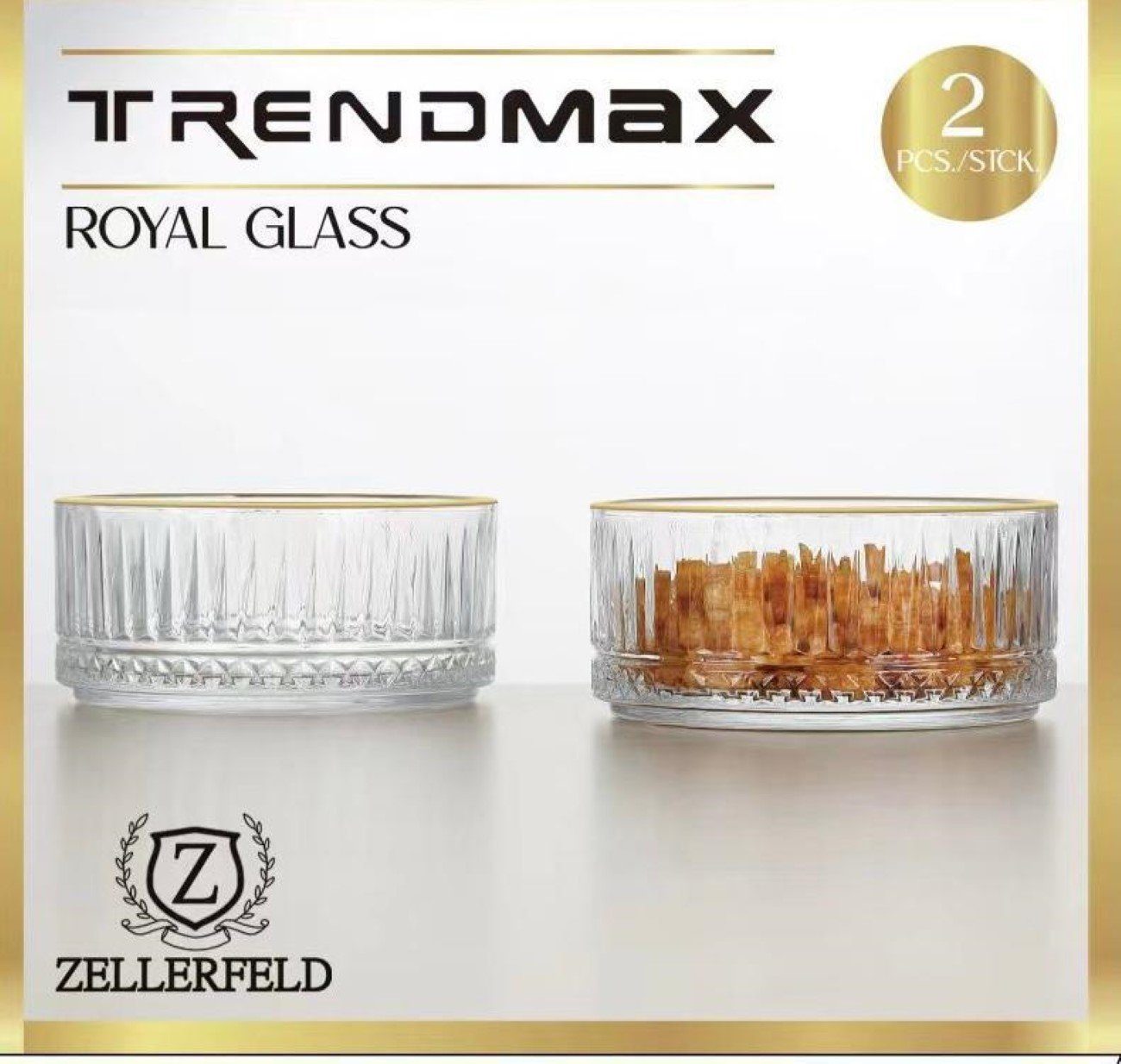 ZELLERFELD Snackschale 2er Snackschalen-Set Servierschale mit Goldumrandung transparent, (2-tlg)