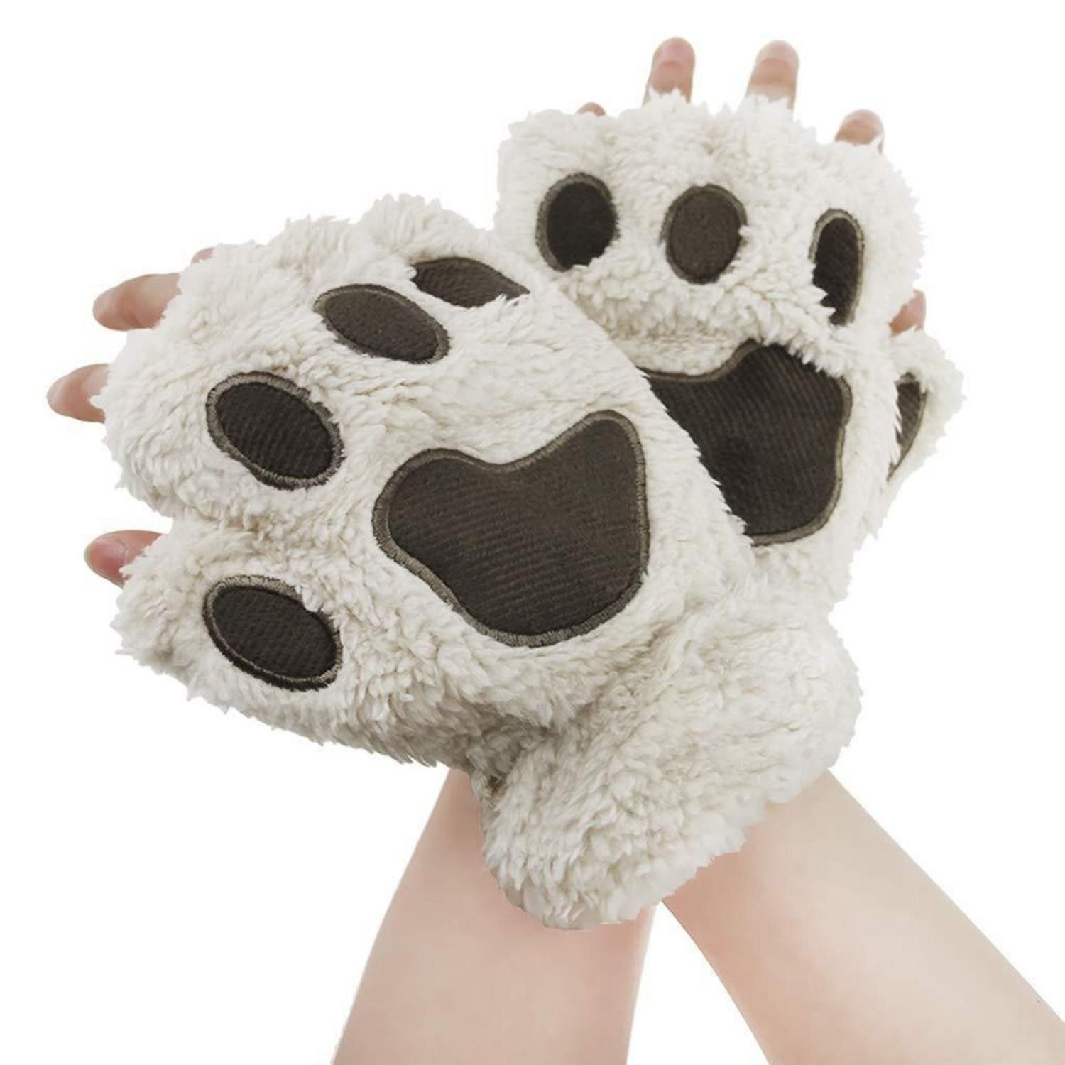 LuxusKollektion Strickhandschuhe Halbhandschuhe Damen Plüsch Cartoon Tier warm Winter One Size (1-St)
