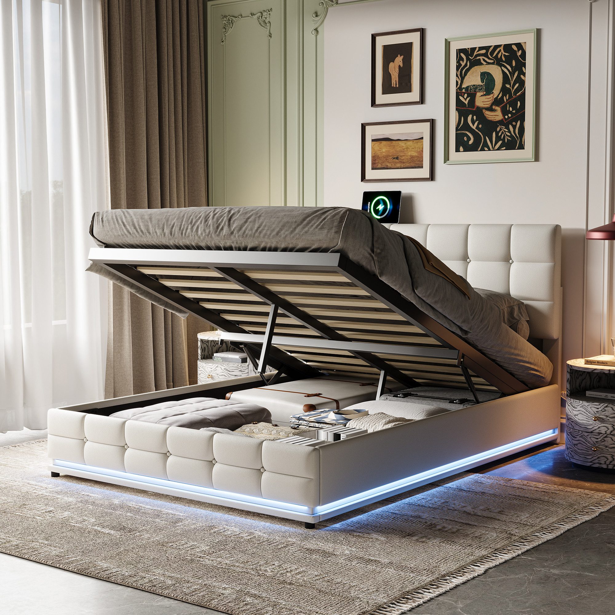 PXloue Polsterbett Stauraumbett Doppelbett 140x200 cm (Für Jugendliche geei günstig online kaufen