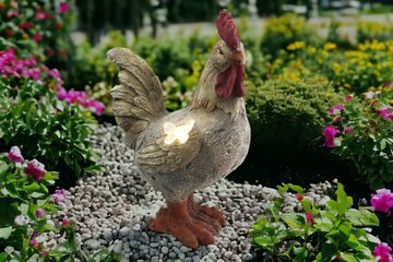 Arnusa Gartenfigur Hahn mit Solarbeleuchtung Gartendekoration Steinoptik, Tierfigur Solarlampe Gartendeko