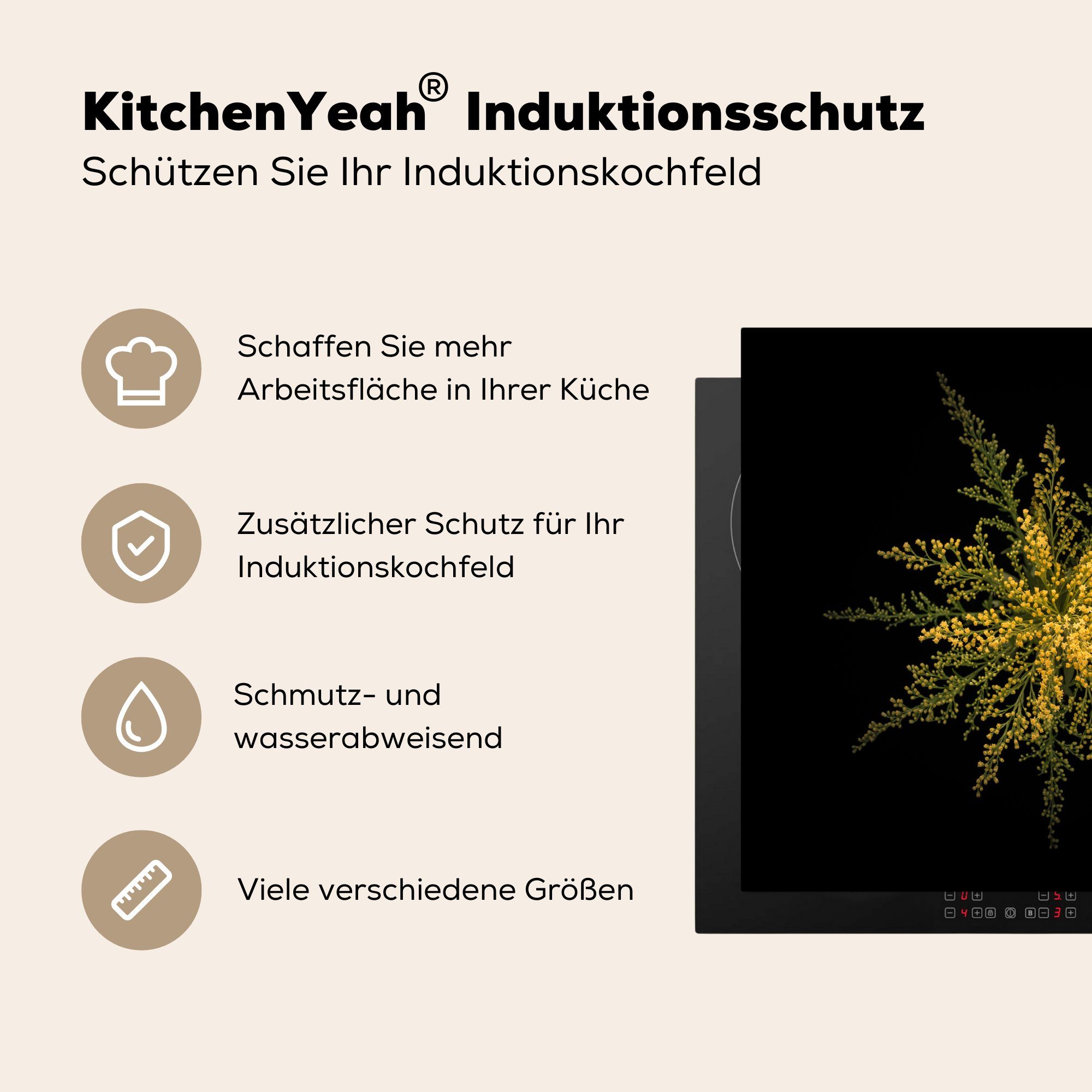 (1 59x52 - für Goldrute die Vinyl, Induktionsmatte Blume Ceranfeldabdeckung Grün, Herdblende-/Abdeckplatte tlg), cm, - küche, MuchoWow