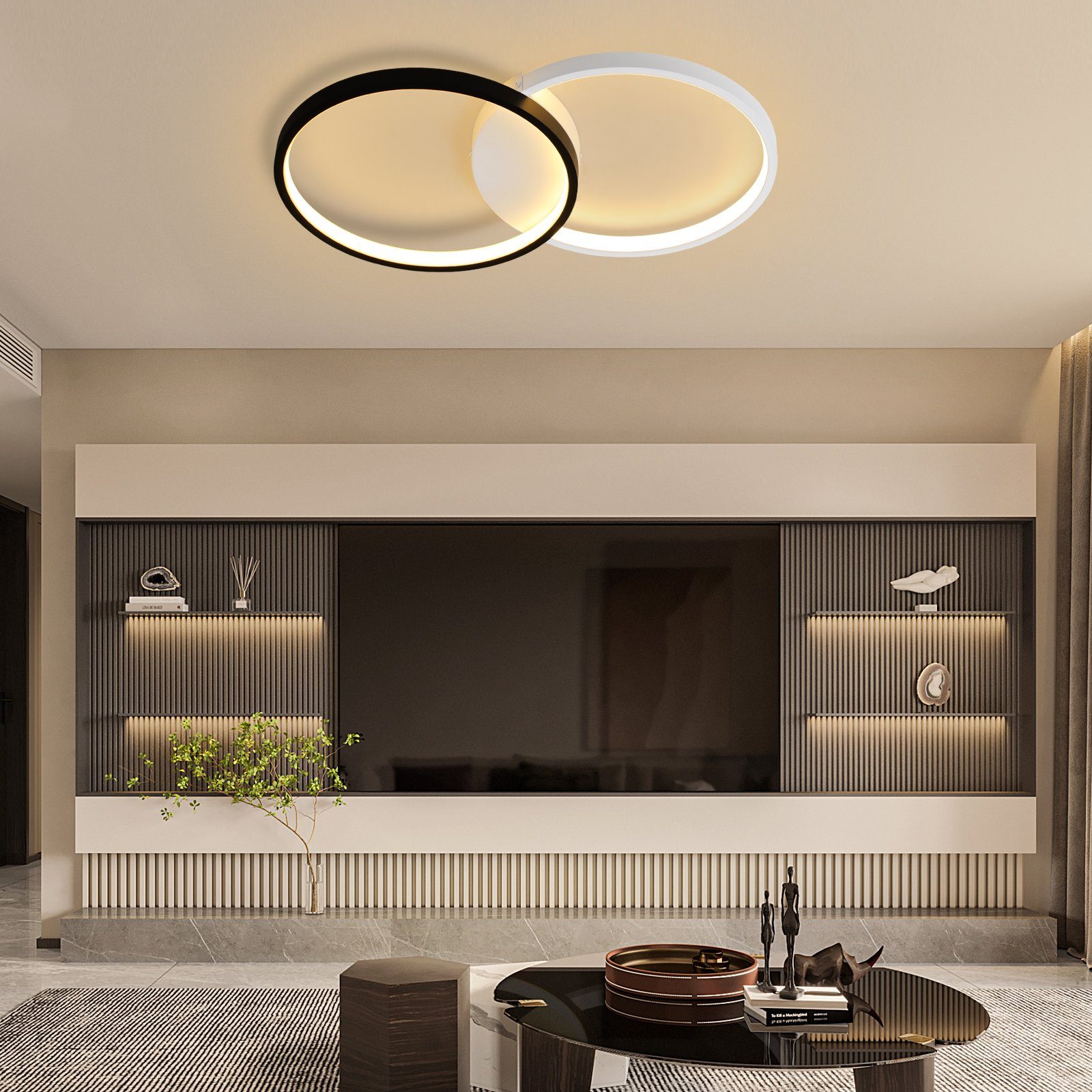 Schwarz fest Wohnzimmer Deckenlampe mit Modern LED Tageslichtweiß Dimmbar, ‎Schwarz Weiß Fernbedienung, LED Deckenleuchte Nettlife und integriert, 45W Dimmbar