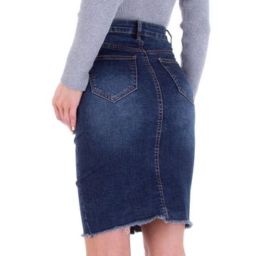 Ital-Design Jeansrock Damen Freizeit Used-Look Stretch Jeansrock in Dunkelblau