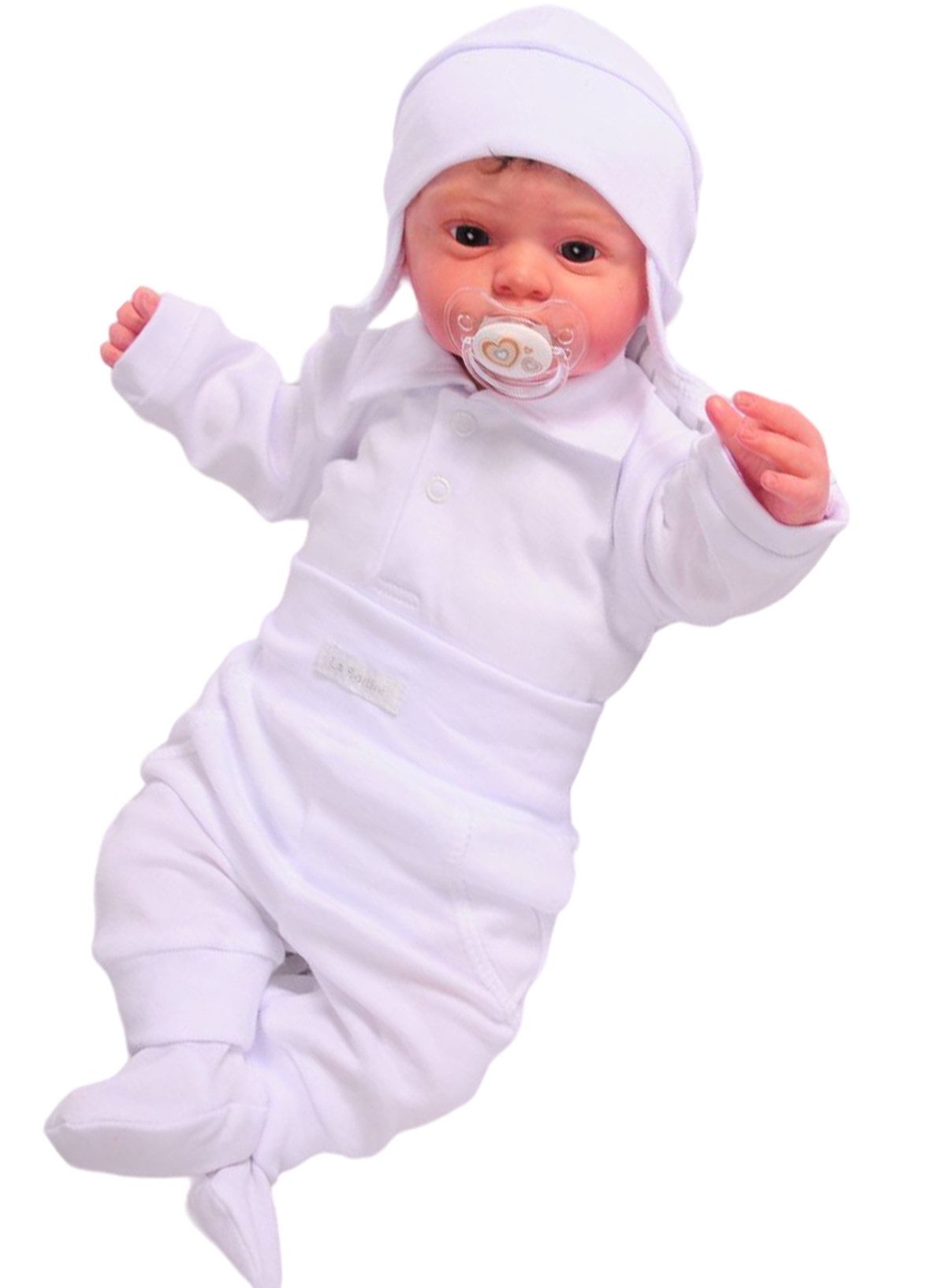 La Bortini Body & Hose Body Hose mit Fuß und Mütze 3Tlg Baby Anzug in Weiß aus reiner Baumwolle, mit Polo-Kragen 44 50 56 62 68 74 80