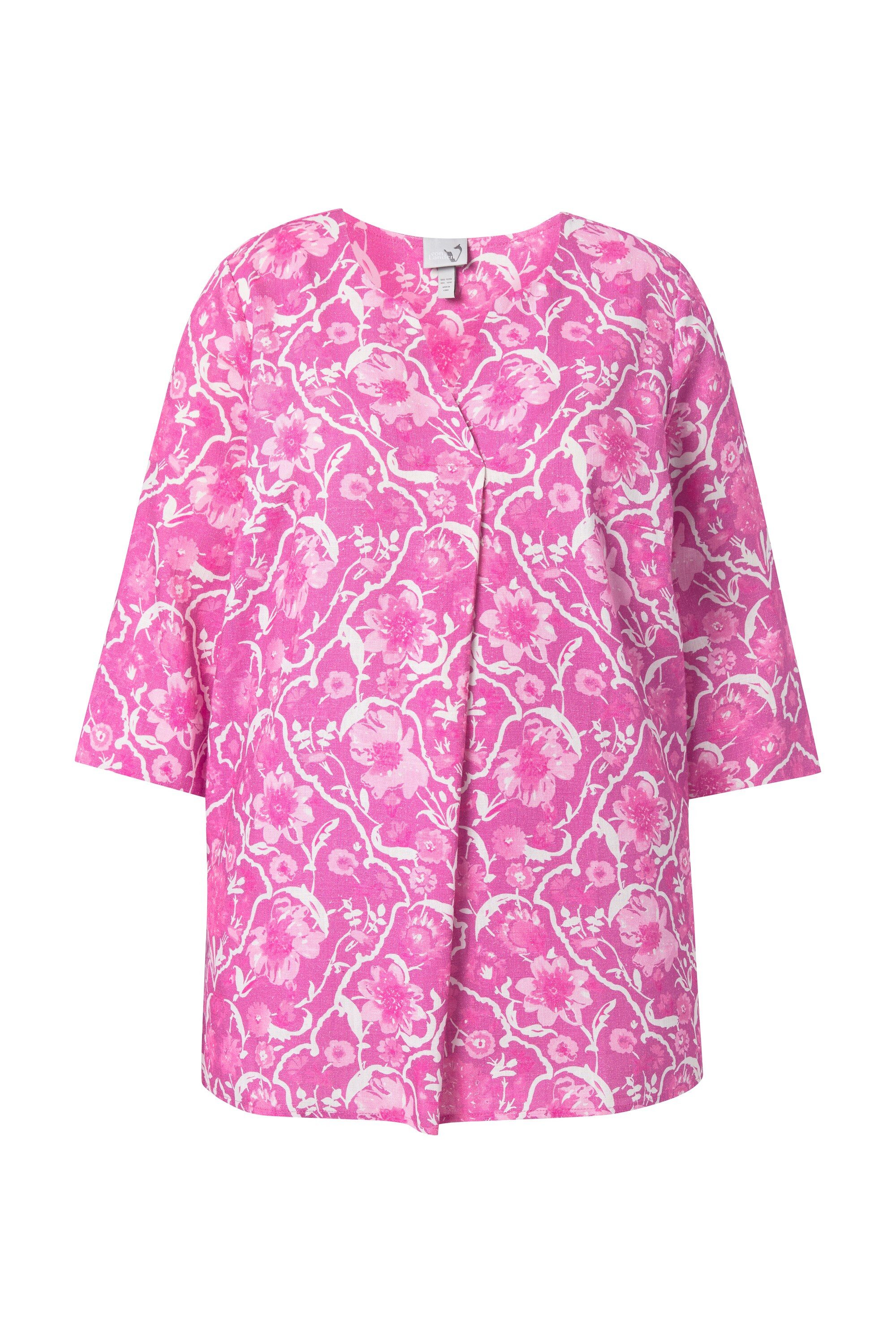 Ulla Popken Tunika Bluse Blüten Tunika-Ausschnitt 3/4-Arm