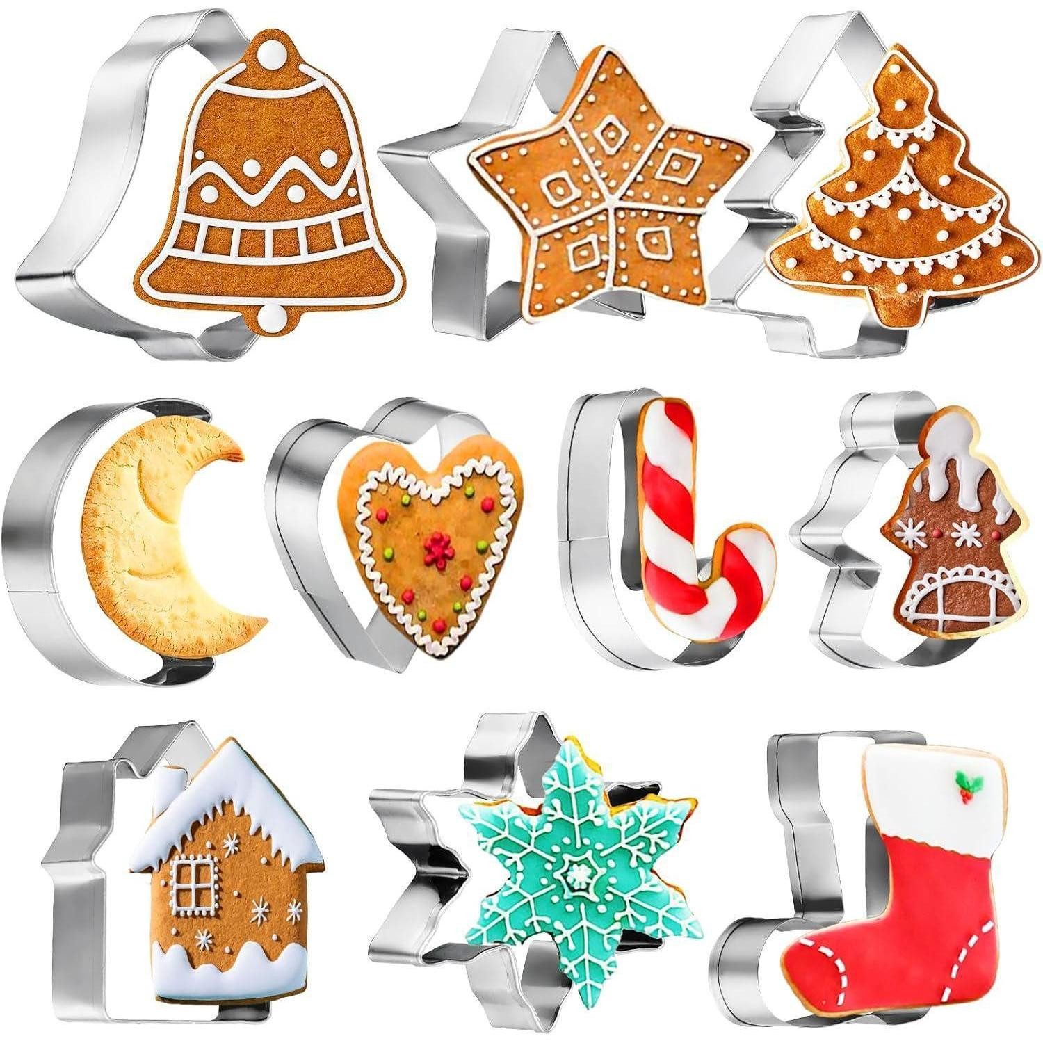 LuxusKollektion Back-Set 10-teiliges Weihnachts-Ausstechformen Set Edelstahl Lebkuchen