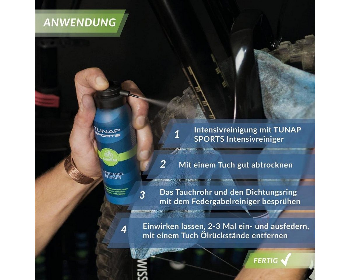 Thumbnail - Tunap Sports TUNAP SPORTS Fahrrad Federgabel-Reiniger 125ml Zweiradreiniger (Pflegt und schützt I Entfernt Staub)