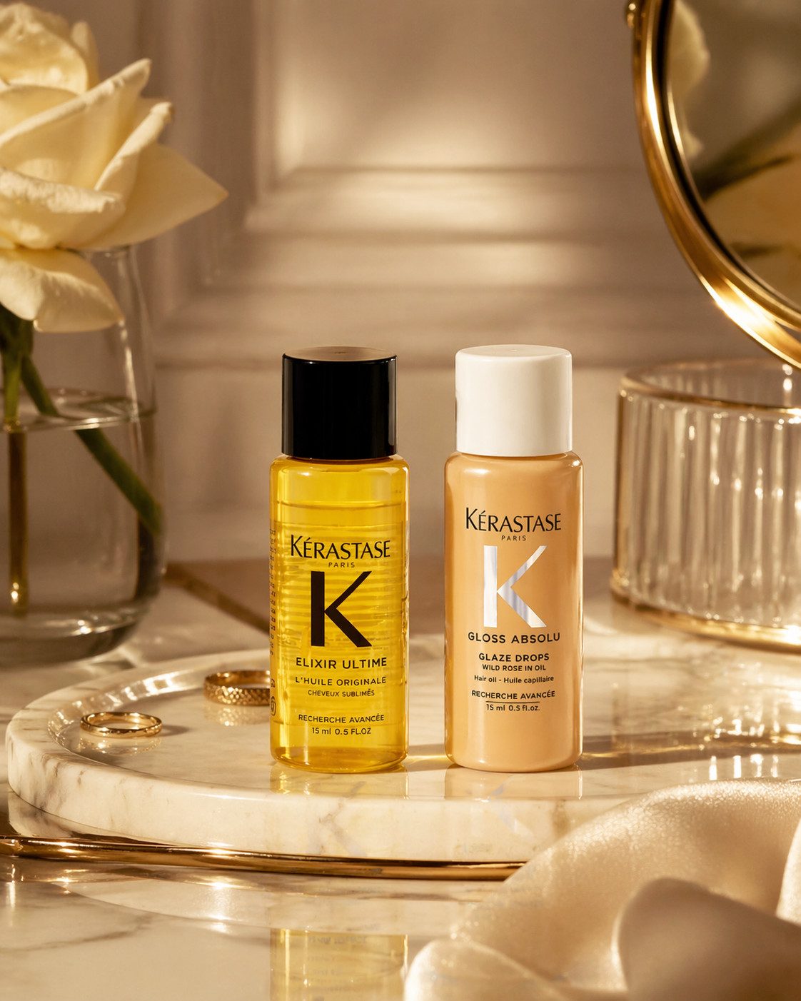 Kérastase Haaröl Mini Haaröl Duo – Elixir Ultime 15ml & Gloss Absolu 15ml, 2-tlg., Geschmeidiges, glänzendes Haar mit luxuriösem Finish