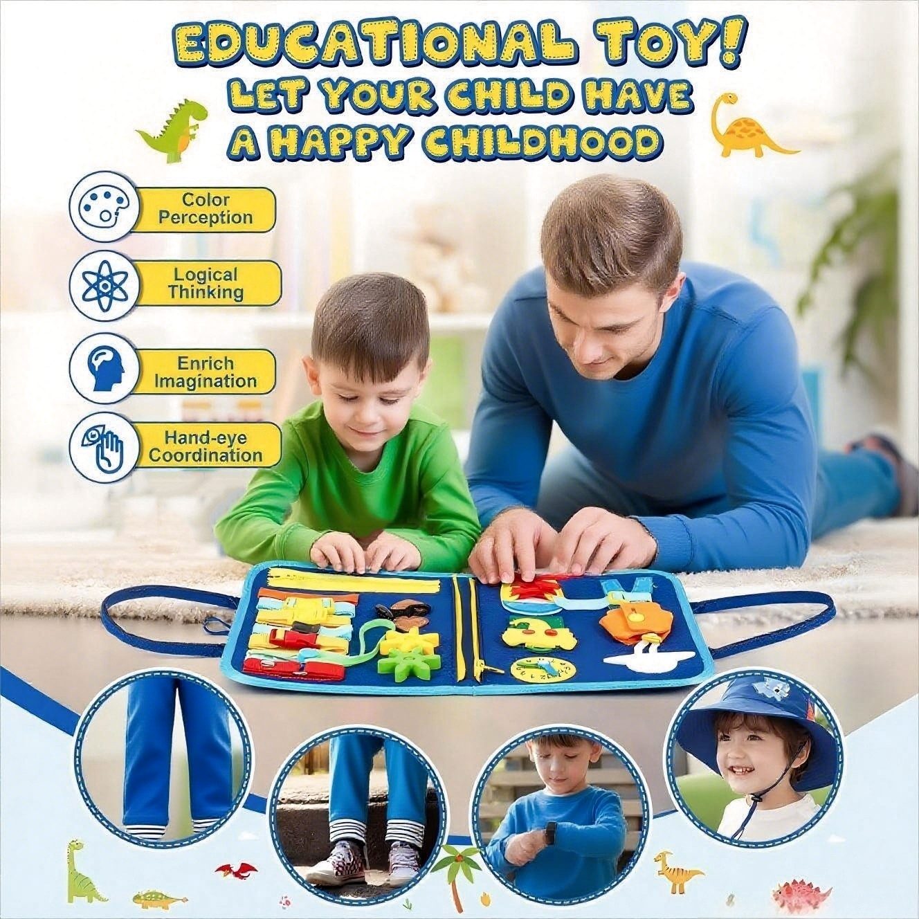 POPOLIC Lernspielzeug Busy Board für Kinder - Activity Board Montessori Spielzeug (Motorik Lernspielzeug Kleinkind Sensorik Spielzeug Quiet Book, 1-St), für 1 2 – Bild 4 von 5