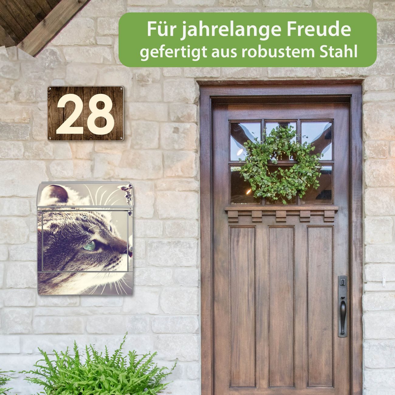 banjado Wandbriefkasten Silber Stahl mit Motiv Weidenkätzchen (Wandbriefkasten witterungsbeständig, pulverbeschichtet, mit Zeitungsfach), 47 x 39 x 14 cm