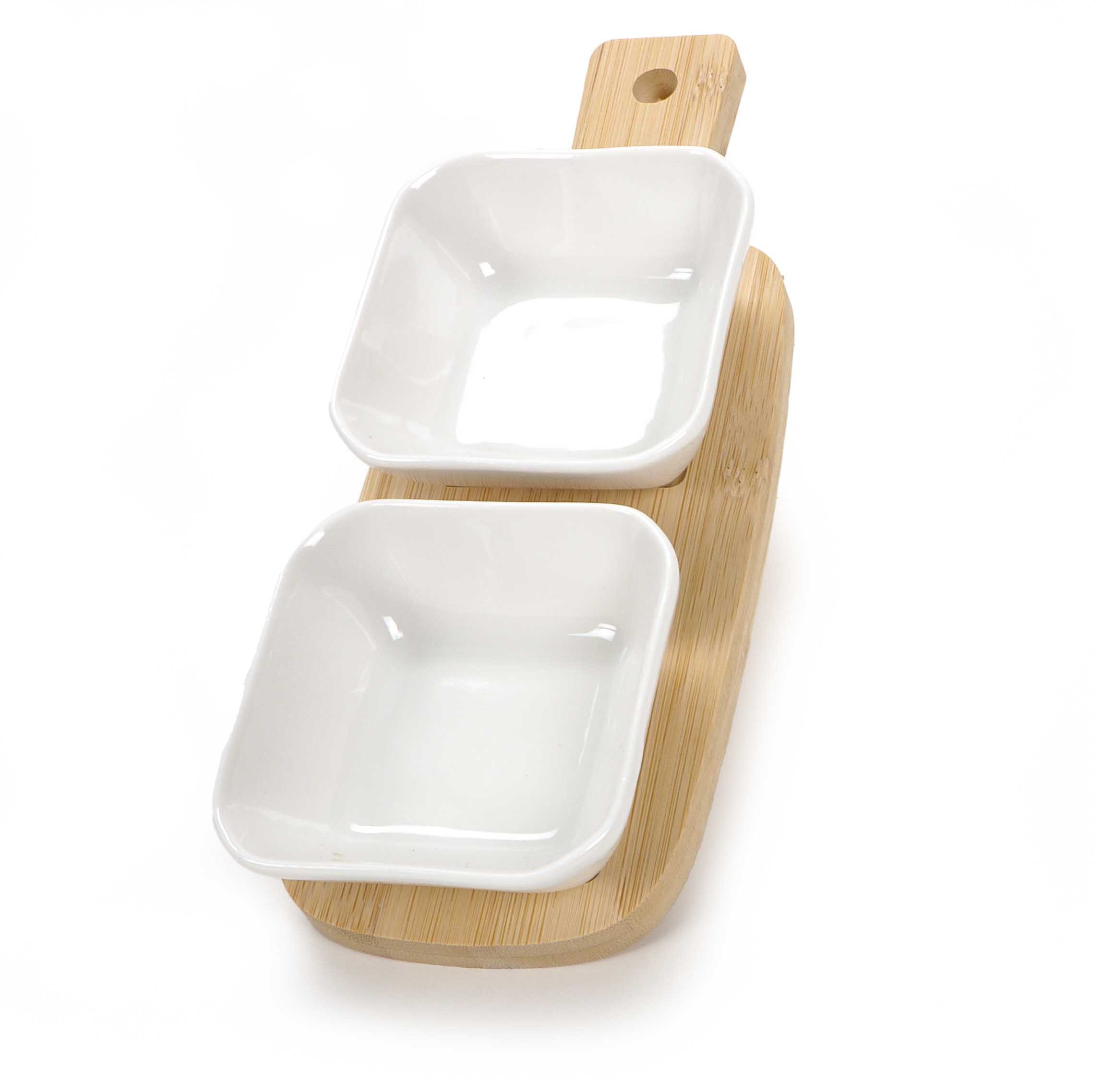 Bubble-Store Tapas-Schale 3-tlg. Tapas-Set, Keramik, Bambus, (2 Keramik-Schalen, 1 Bambustablett, 3-tlg), Tapas Schälchen aus Keramik mit Bambus Servierbrett