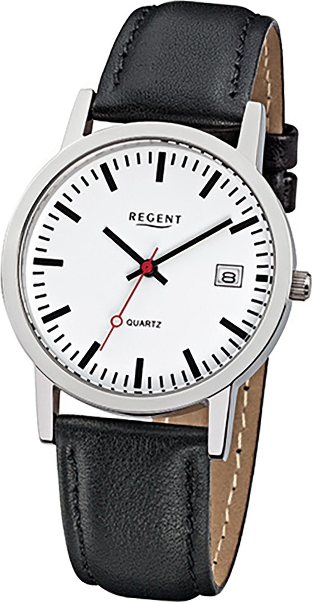 Leder Herren Herrenuhr rundes Uhr schwarz, Damen, Quarzuhr (34mm) Regent F-794, Gehäuse, Damen Lederarmband mittel Regent