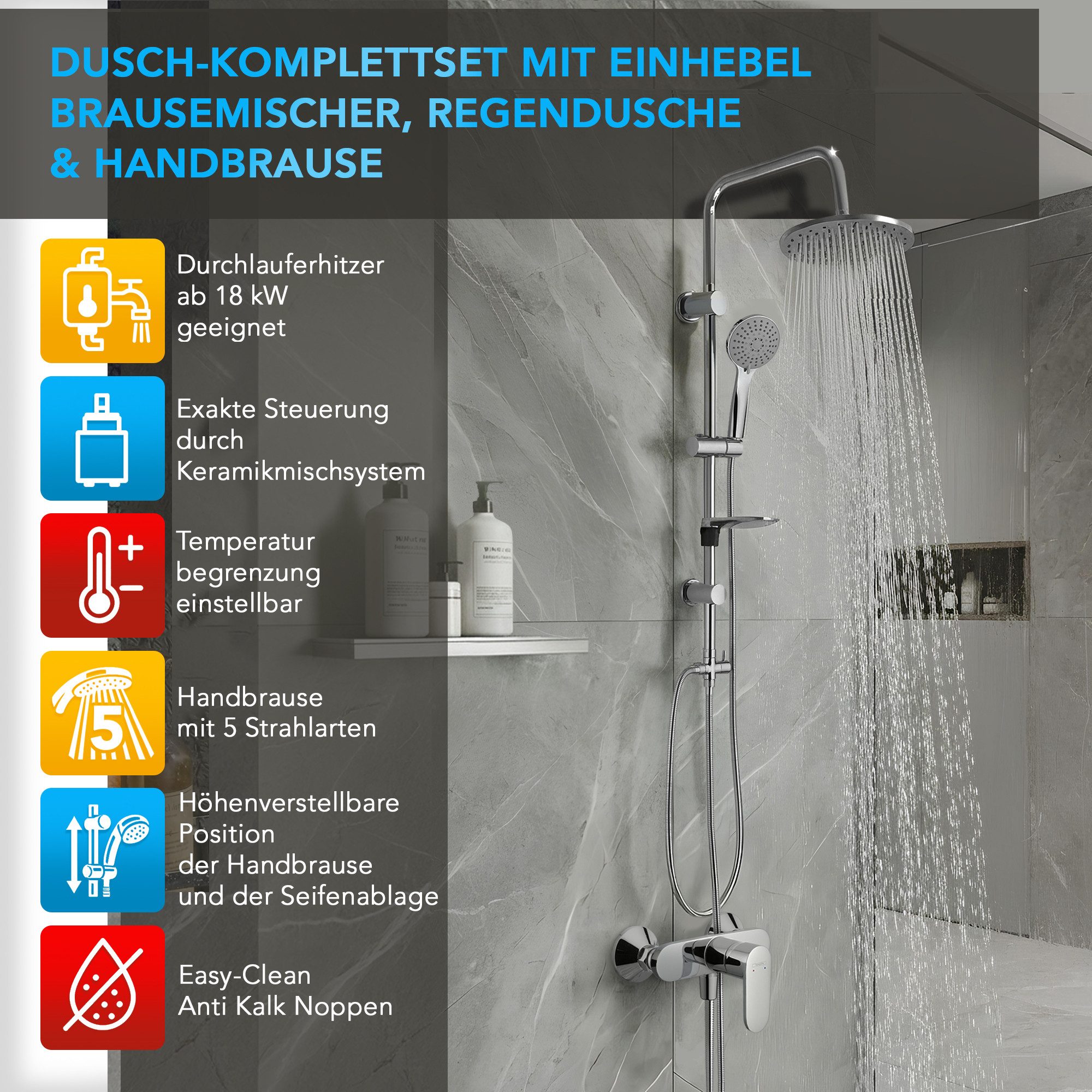 hansgrohe Duscharmatur Vernis Blend Einhebelmischer Set mit Aloni Handbrause und Regendusche (Spar-Set) Aufputz Wandmontage, Armatur in chrom oder schwarz matt