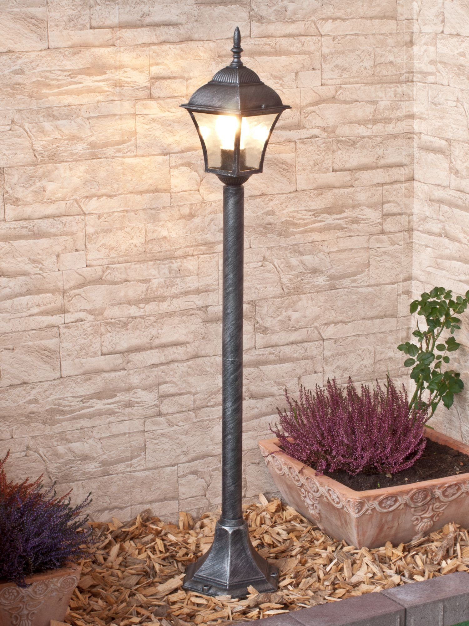 LichtErlebnisse AußenStehlampe »TOSCANA«, Außenlampe Stehlampe Silber
