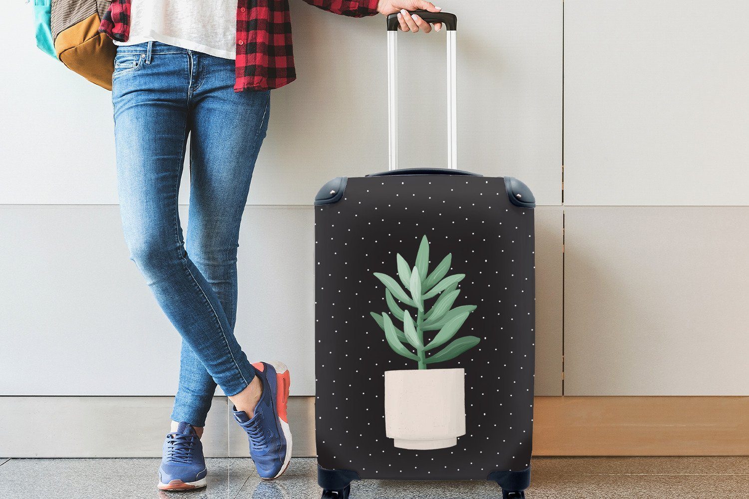 Handgepäck Ferien, - Rollen, Reisetasche Handgepäckkoffer mit - 4 Zimmerpflanze für rollen, MuchoWow Blumentopf, Trolley, Sukkulente Reisekoffer
