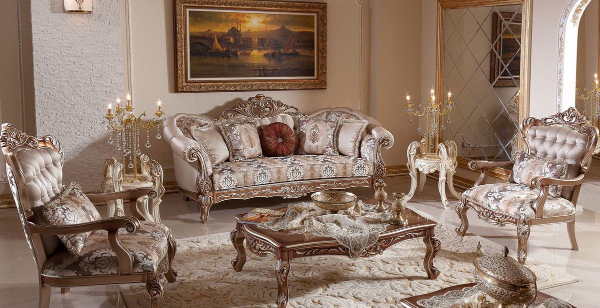 Grau Luxus Möbel & Sofa - Wohnzimmer Prunkvoll Prunkvolles Padrino Silber Sofa - elegantem - Sofa Wohnzimmer Barock Edel Muster mit Hotel / / Casa Kupfer Barock &
