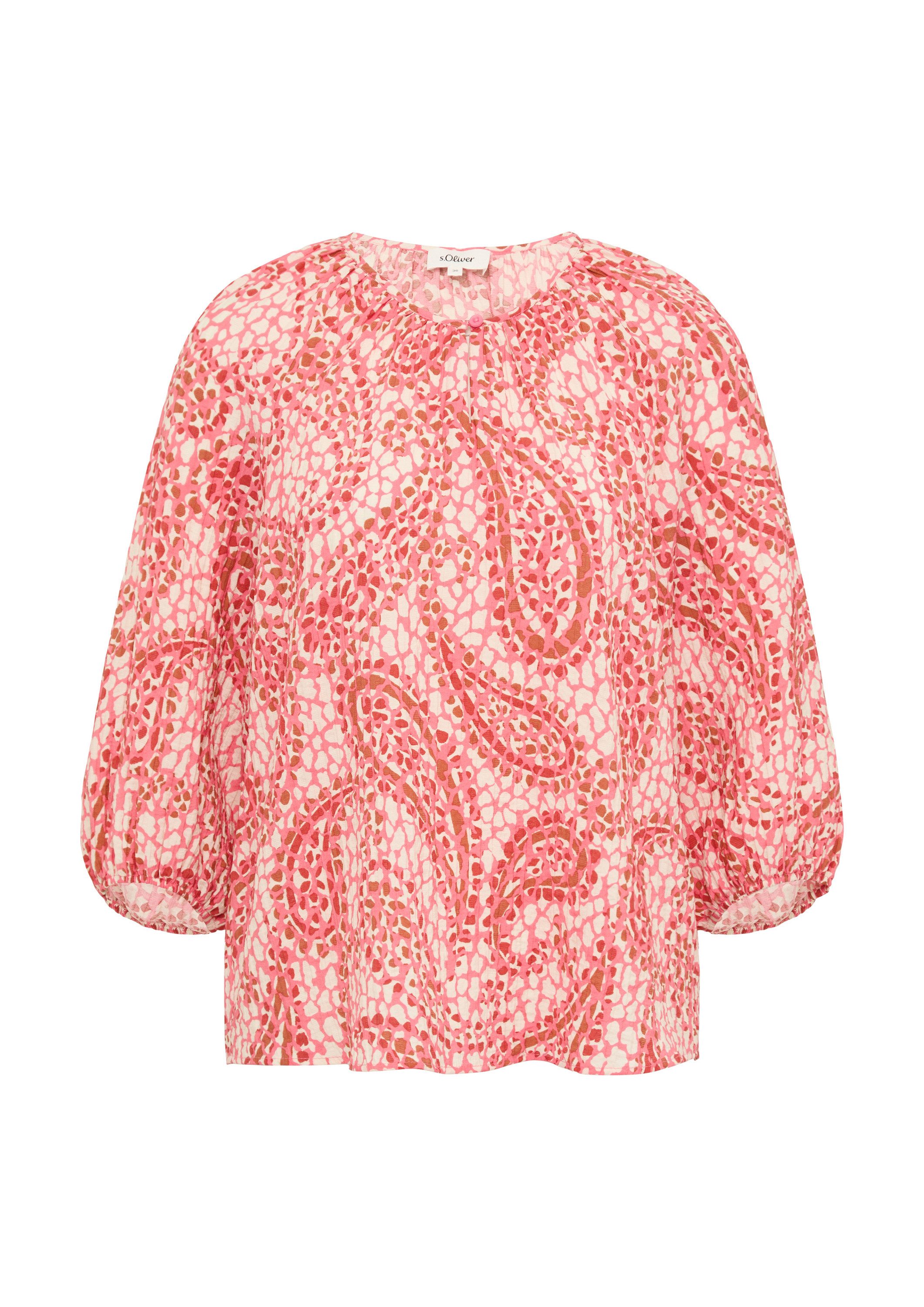 s.Oliver Kurzarmbluse Bluse Strukturierte Relaxed-Fit-Bluse mit Raffungen und Raglanärmeln