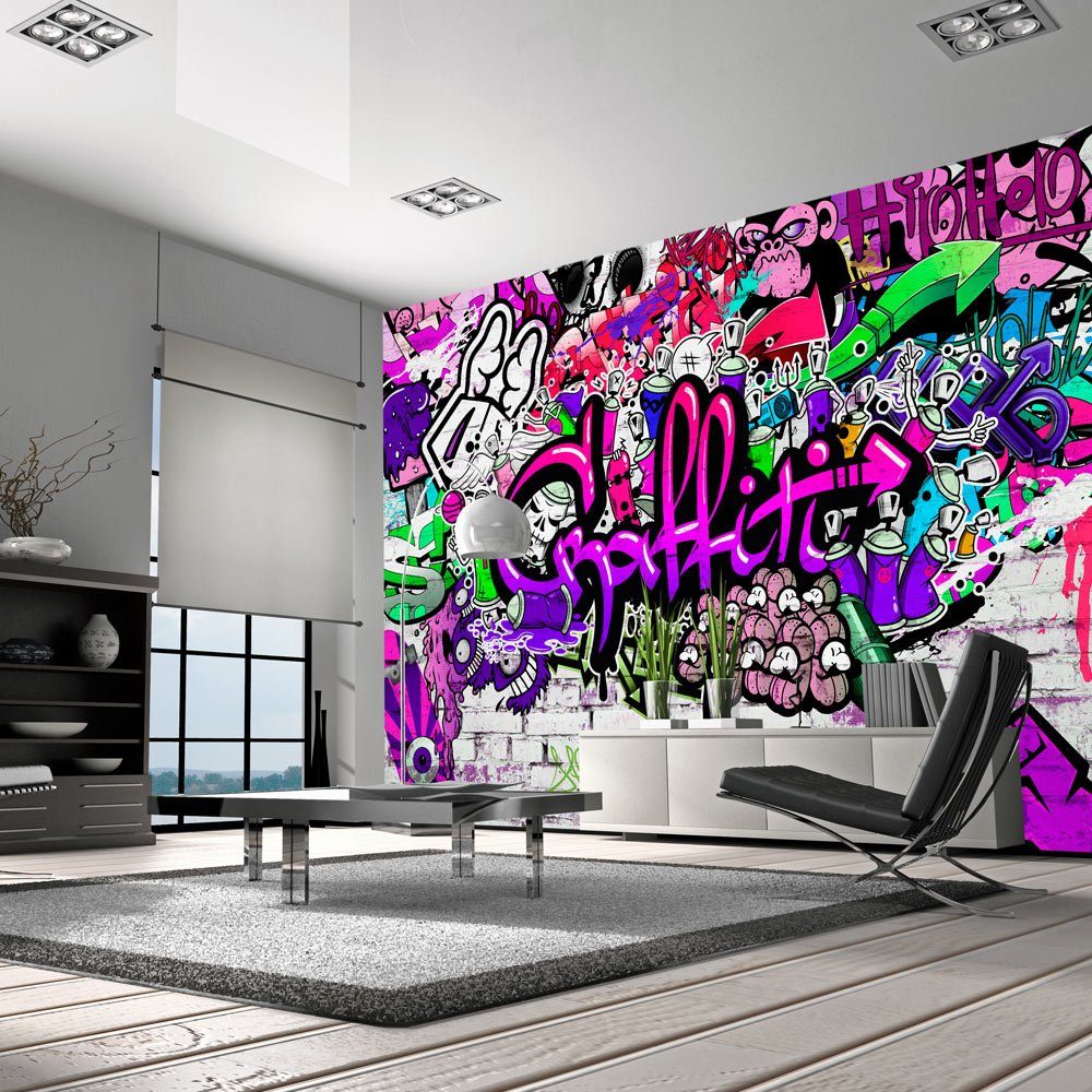 Design lichtbeständige Graffiti Purple 2.5x1.75 m, KUNSTLOFT Vliestapete Tapete halb-matt,
