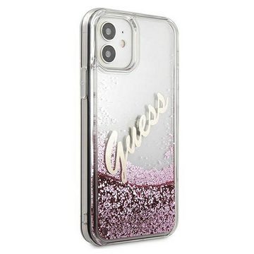 Guess Handyhülle Guess Apple iPhone 12 Mini Pink Glitter Vintage Script Glitzer Hard Case Cover Schutzhülle Etui