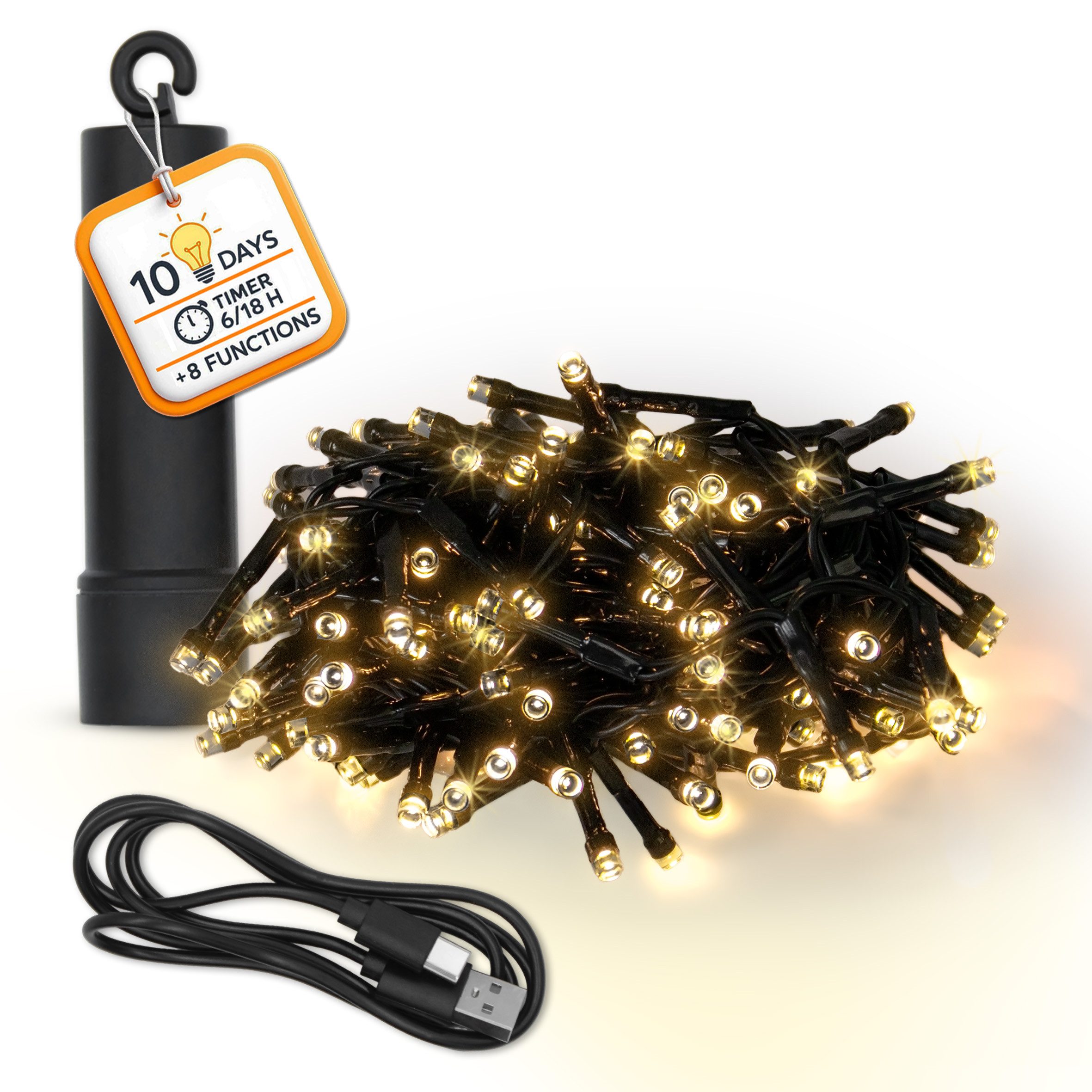 Spetebo LED-Lichterkette Deko Beleuchtung Akku betrieben per USB aufladbar 10 Tage Leuchtdauer, 160-flammig, mit Timer und 8 Funktionen