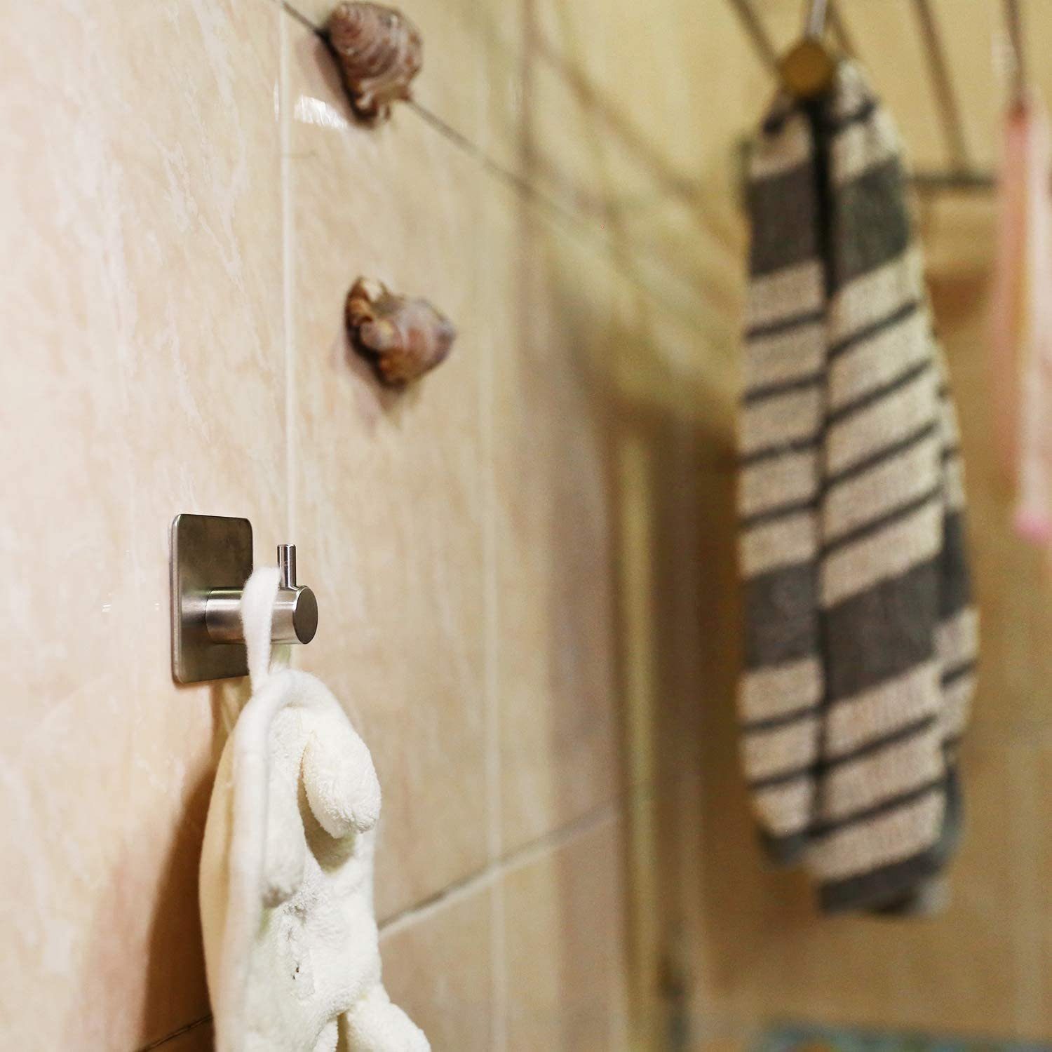 Badezimmer, Türen, Montage Bohren zggzerg Handtuchhalter (4-St., 4 ohne Stück), 4 Handtuchhaken Silber, Selbstklebend Stück Wandhaken aus Edelstahl,