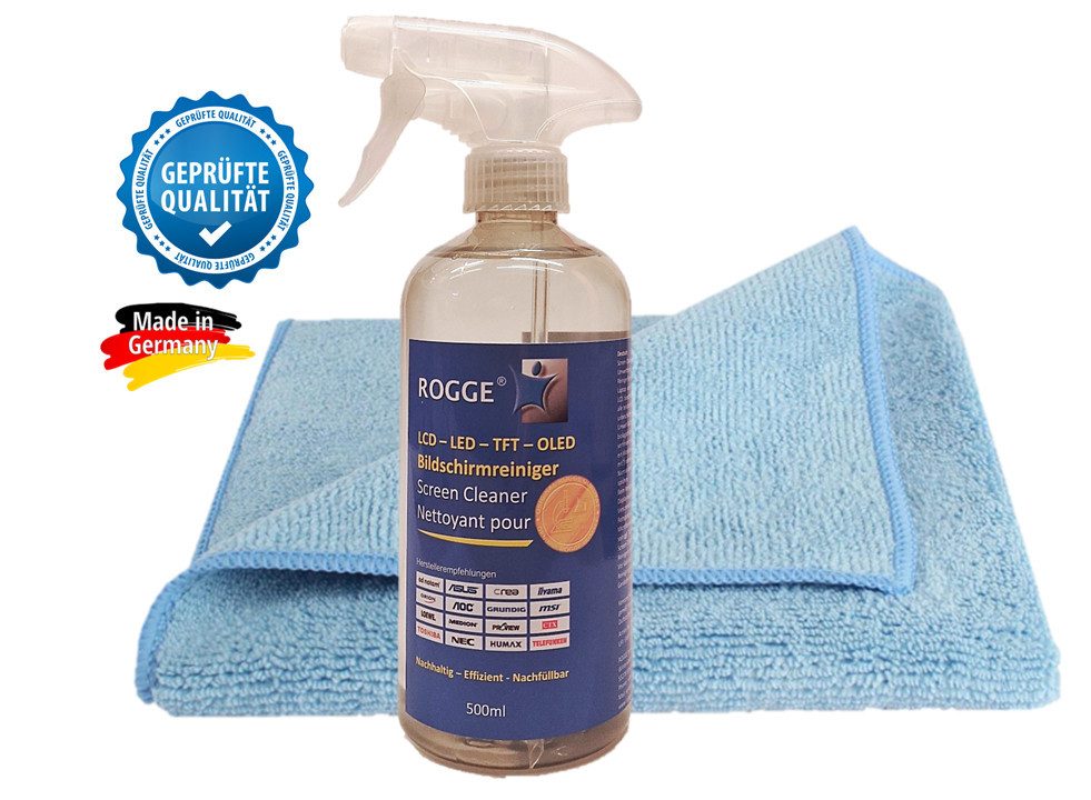 Rogge Reinigungs-Set ROGGE 500ml Bildschirmreiniger inkl. Microfasertuch, (1-St)
