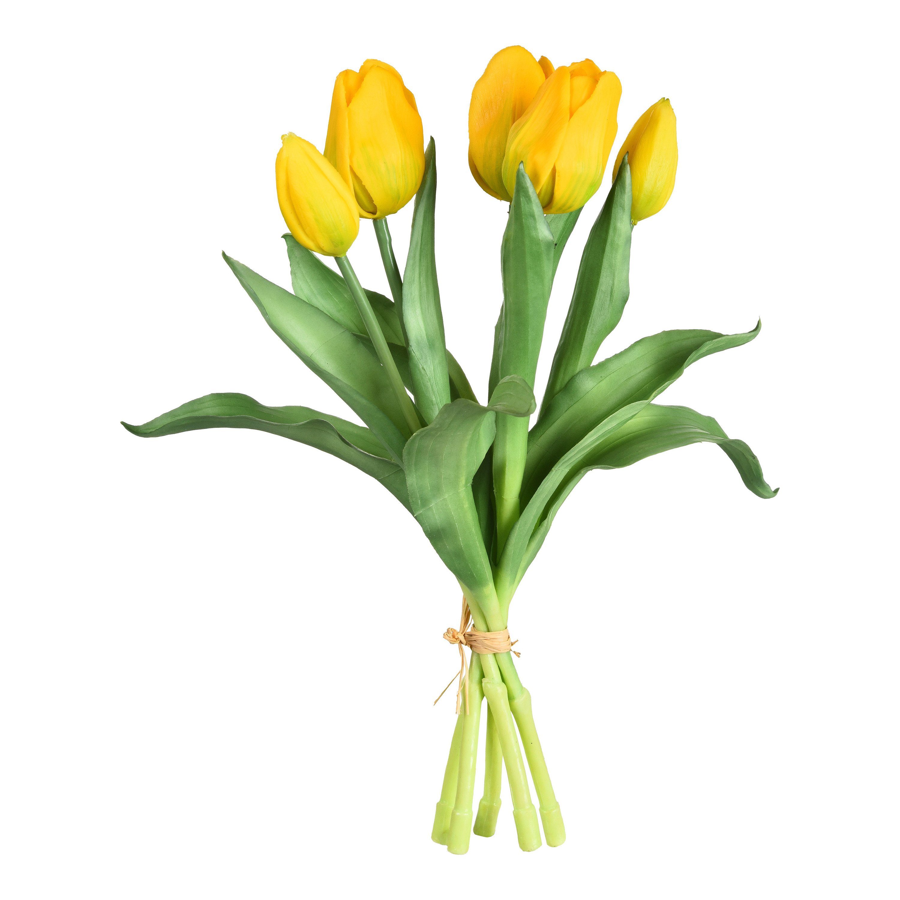 Kunstblume Kunstblumenbund Tulpe, Depot, aus Polyvinylchlorid, Eisen, Papier, L 28 Zentimeter Gelb