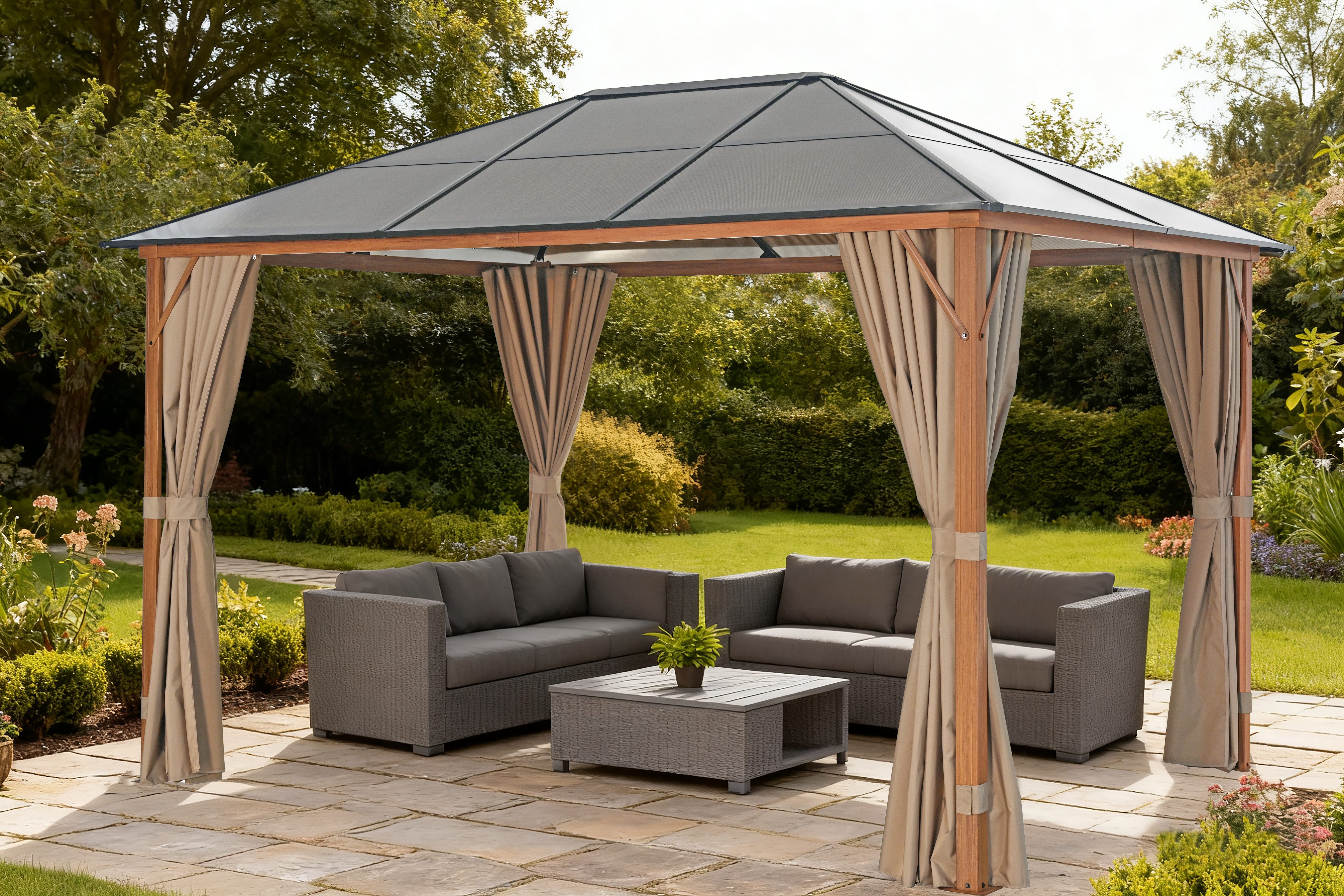 KONIFERA Pavillon Aruba 2.0, mit 4 Seitenteilen, Gestell aus Aluminium, Dach aus Polycarbonat-Stegplatten