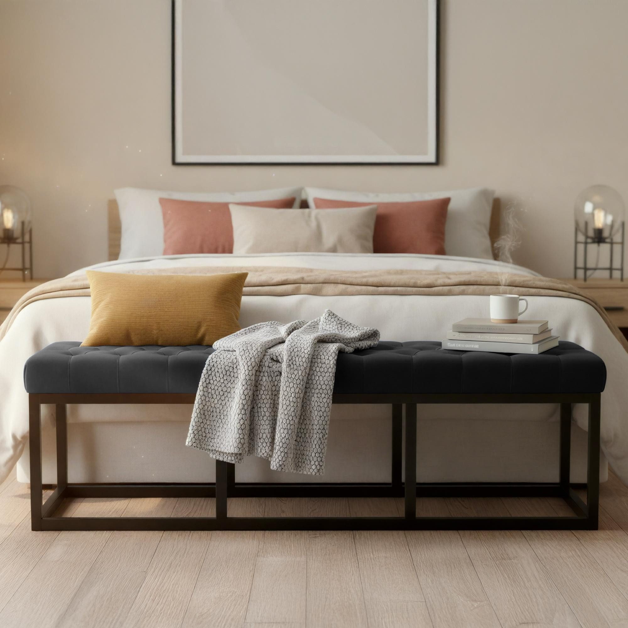 CLP Sitzbank Polson Samt Schwarz (1er), mit robustem Metallgestell