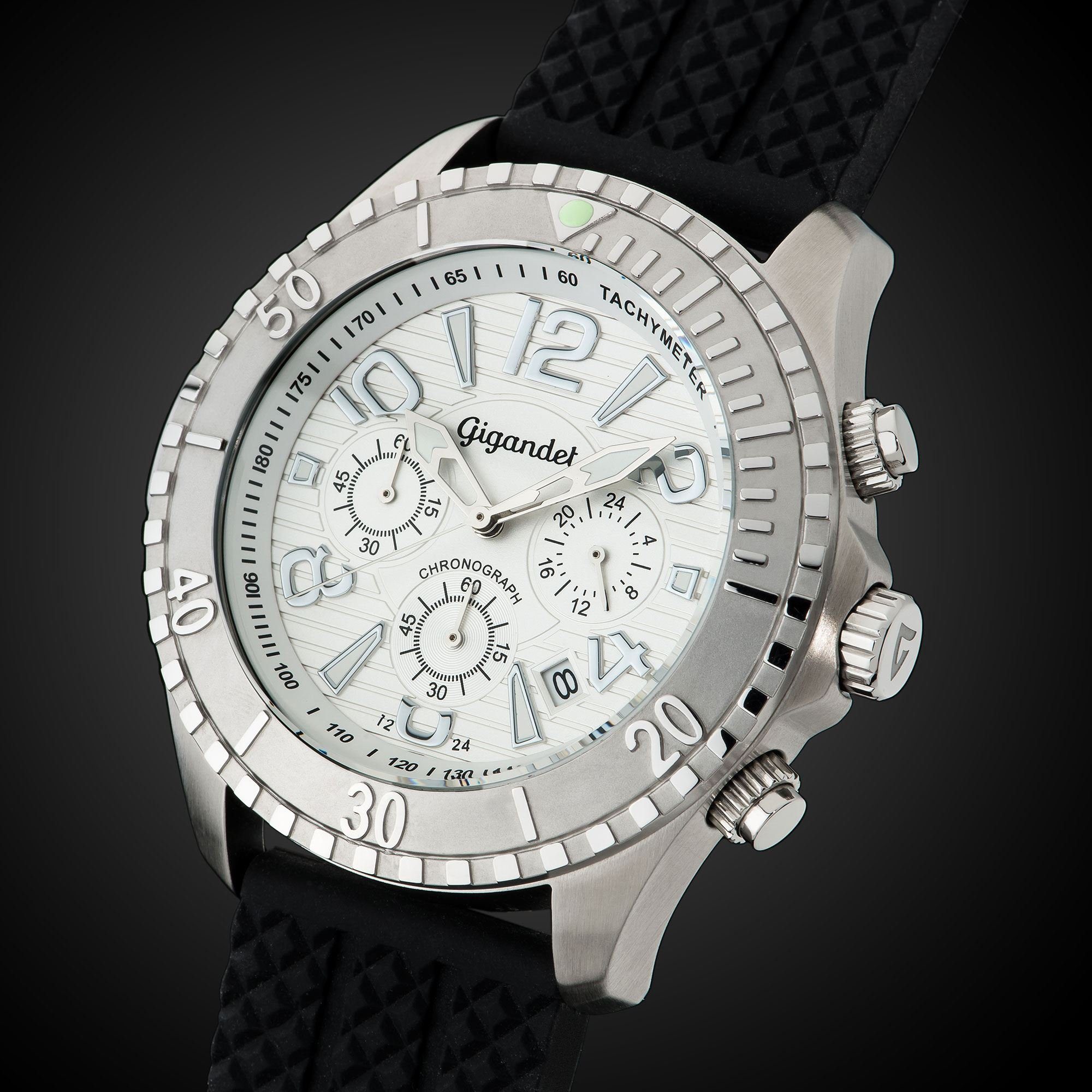 Gigandet Chronograph Herrenuhr, Armbanduhr, Sportuhr, 48mm, AQUAZONE G23-001, Mineralglas, Datumsanzeige, Silikonband, 10bar/100m wasserdicht