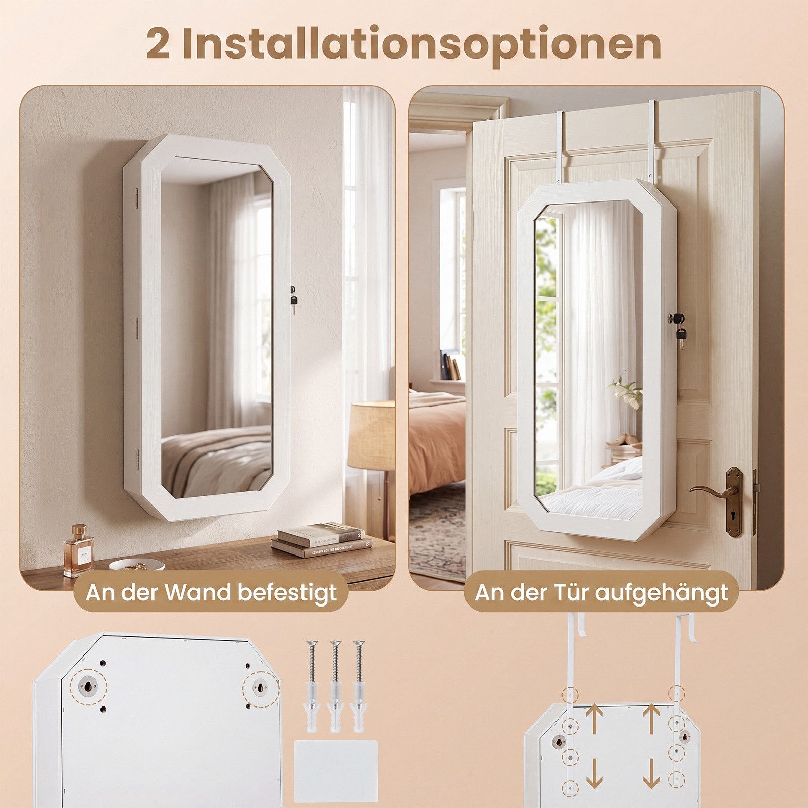 COSTWAY Schmuckschrank mit Spiegel Spiegelschrank Wand abschließbar