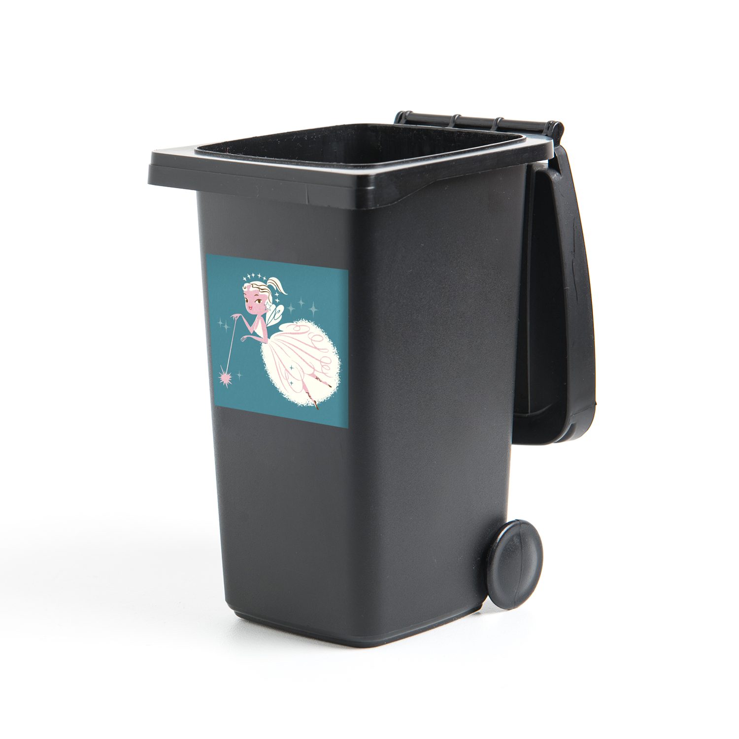 Abfalbehälter (1 St), Fee Wandsticker einer Illustration Eine auf Mülltonne, Hintergrund blauem MuchoWow Mülleimer-aufkleber, Sticker, Container,