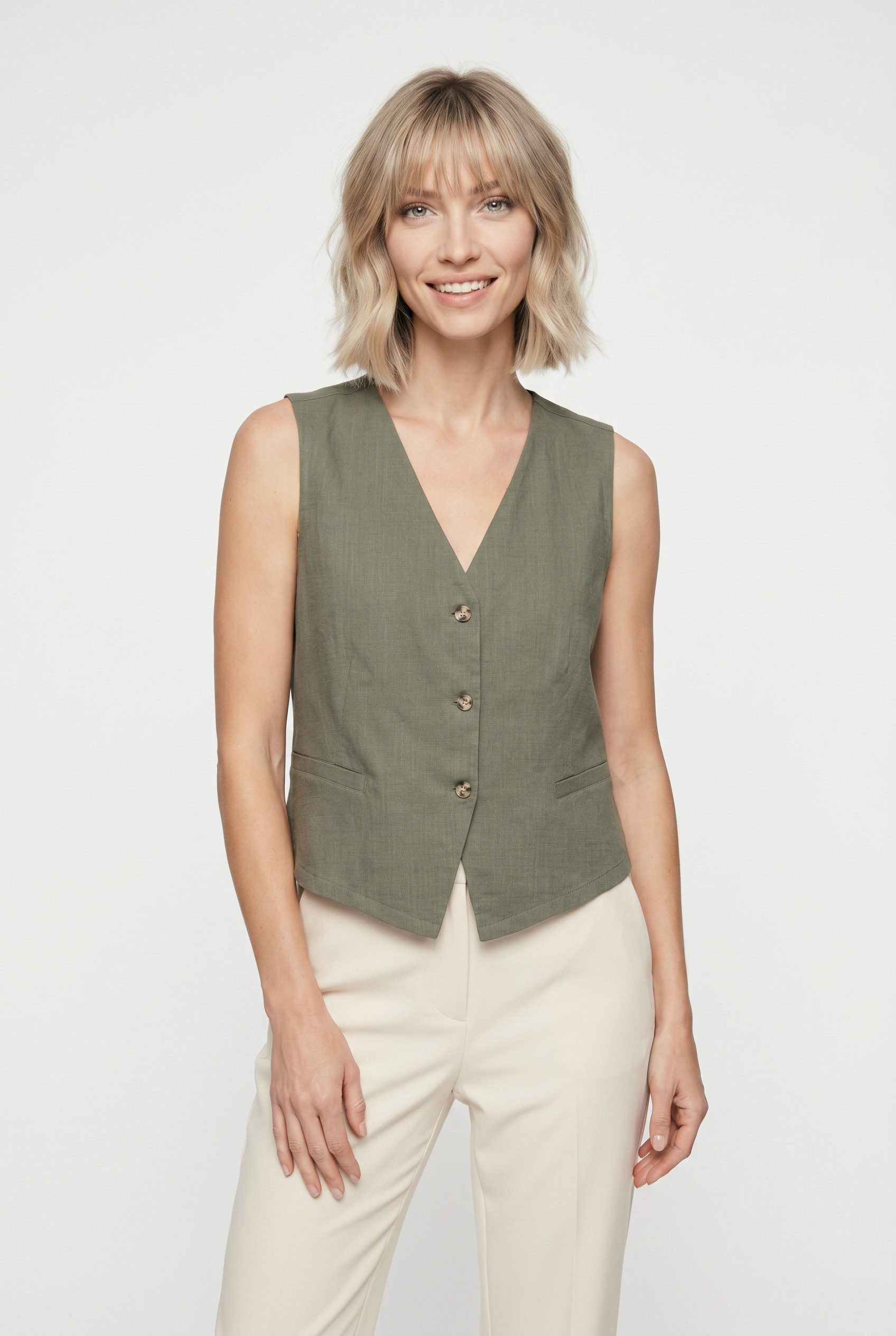 Vero Moda Kurzweste VMCAIA SL VEST WVN NOOS Baumwolle mit Leinen, figurbetonte Form