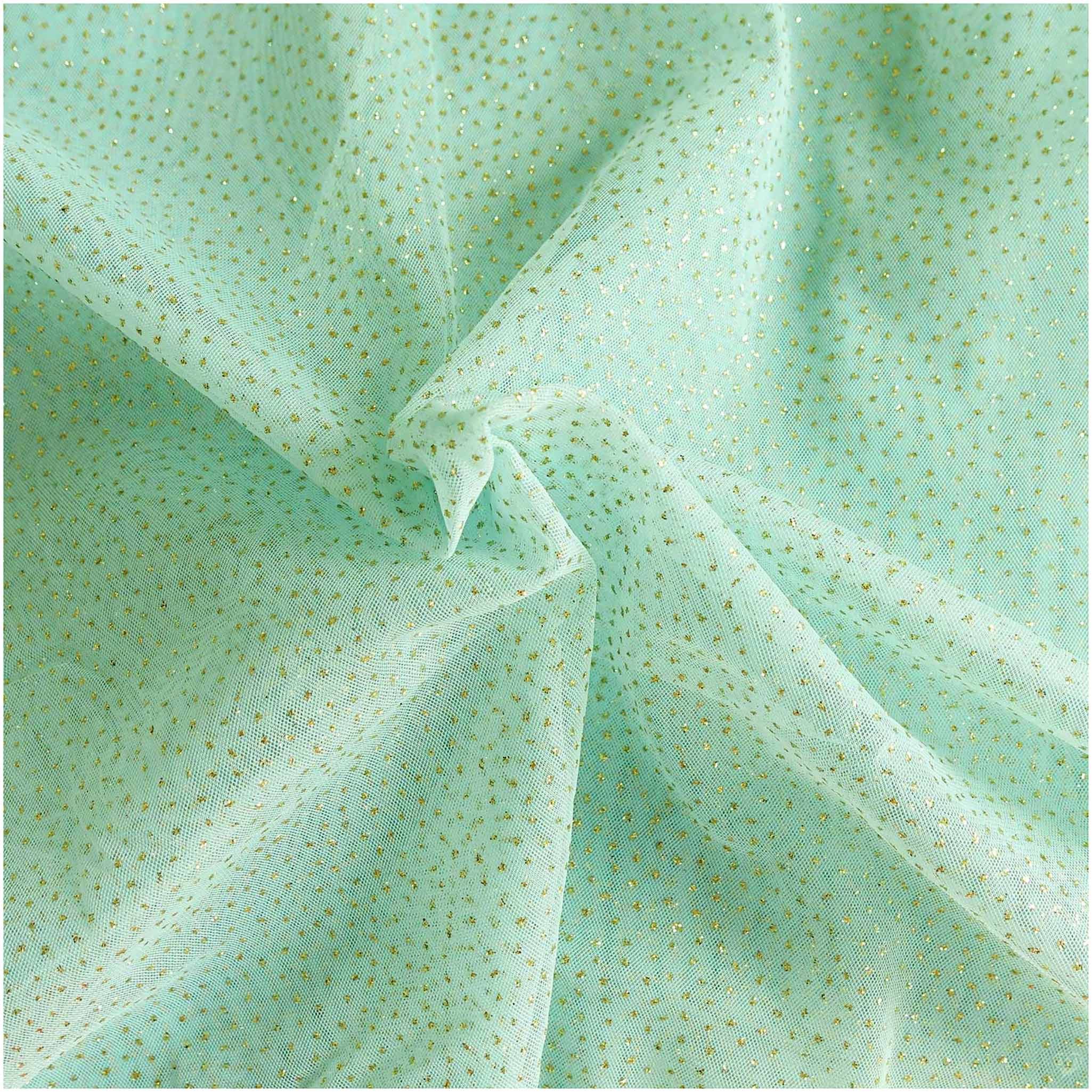maDDma Stoff Tüll mit Glitzer Fasching Kostümstoff 1 x 1,5 m Meterware, 010 - mint / gold