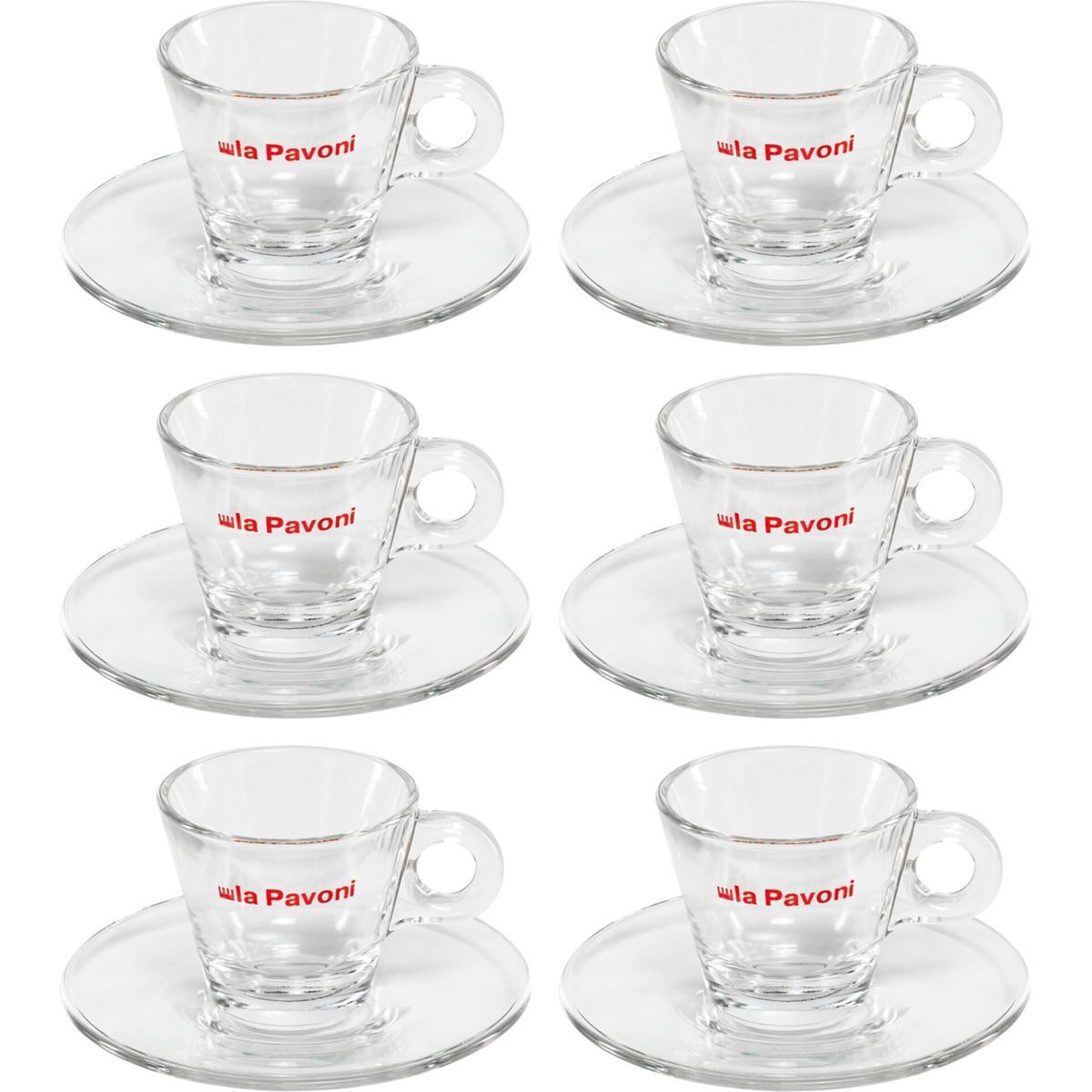 La Pavoni Kaffeeservice 6 Glas-Espresso- Tassen mit Untertassen, Glas