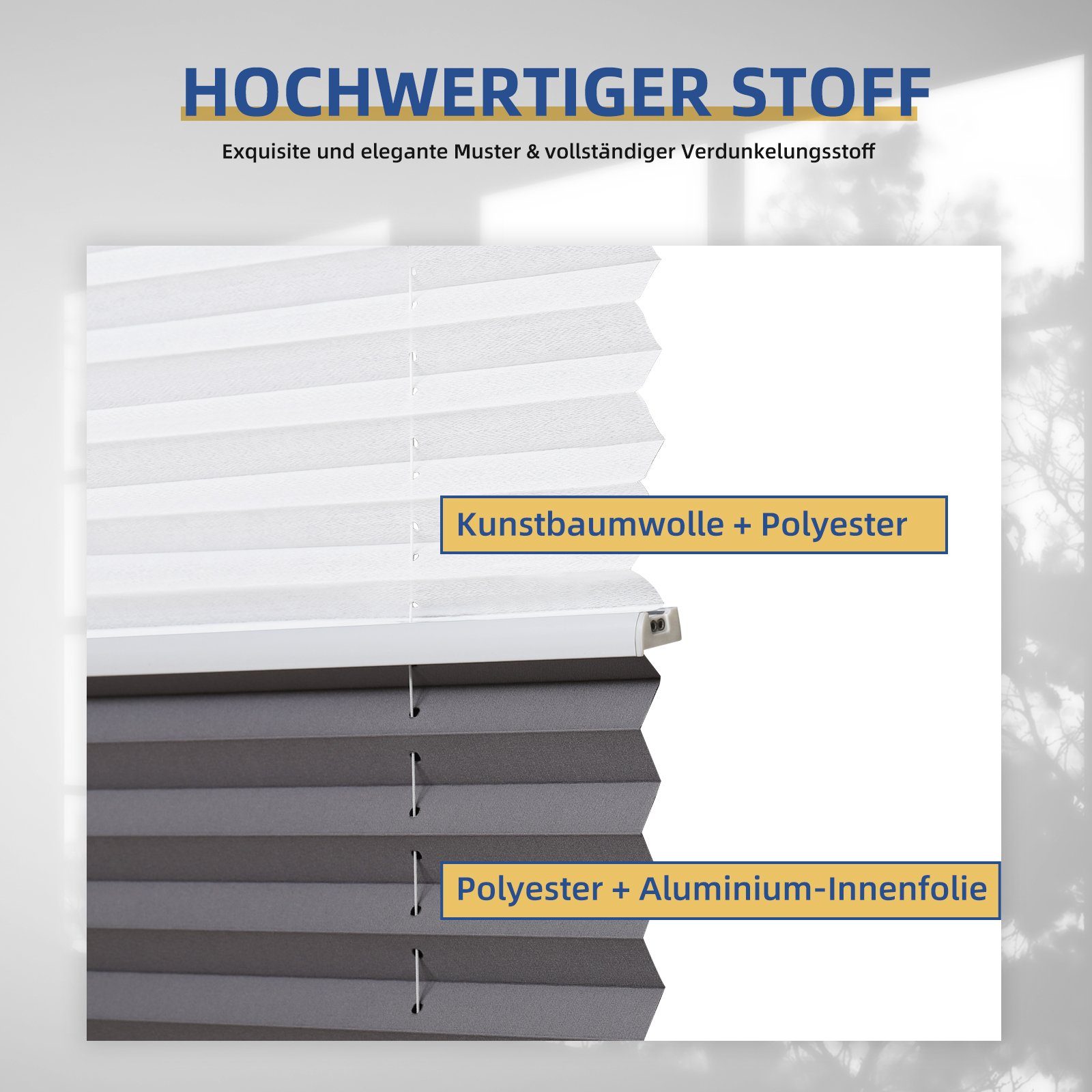 Sekey Plissee Day+Night Doppelplissee Verdunkelung ohne Bohren verspannt Lichtschutz, ohne Bohren, Klemmfix, Lichtdurchlässig und 100% verdunkelnd – Verdunkelun – Bild 5 von 5