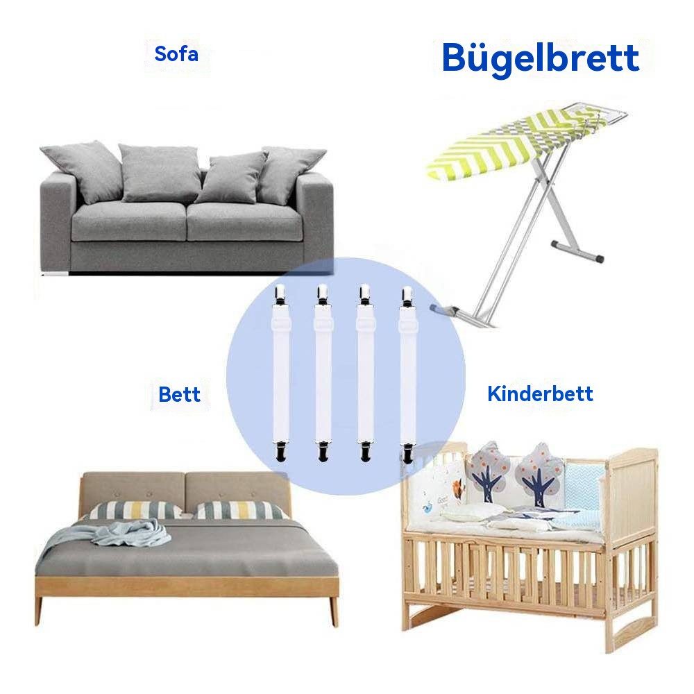 Blusmart Bettlaken-Clip Rutschfeste Befestigungsschnalle Beistellbett Befestigung (Einstellbare Bett Blatt Befestigungen Gurte, 4-tlg., Elastische Matratze Abdeckung Ecke Halter Clip), Für Bett, Matratze oder Sofa