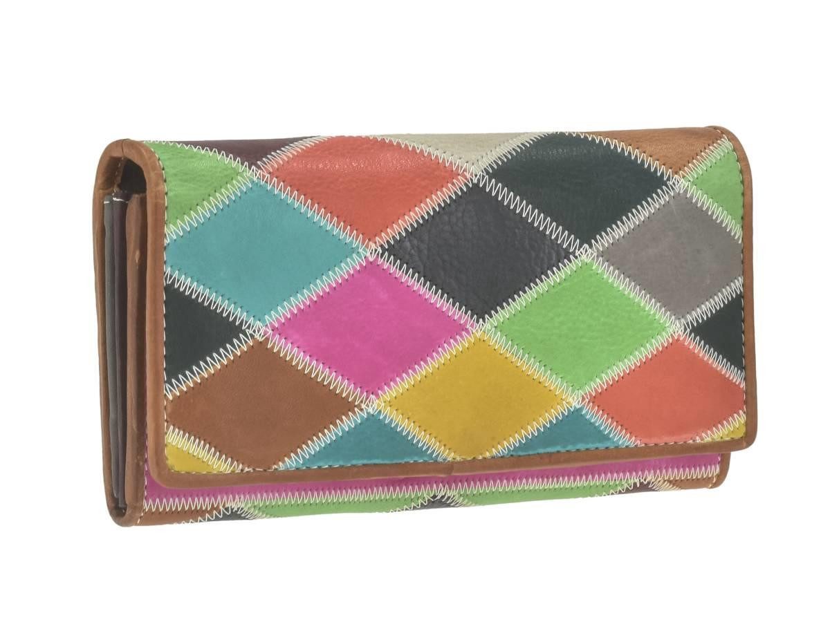 Greenburry Geldbörse "Candy Shop" Portemonnaie Leder bunt 18x9cm, mit 9 Kartenfächern und Reißverschluss-Münzfach