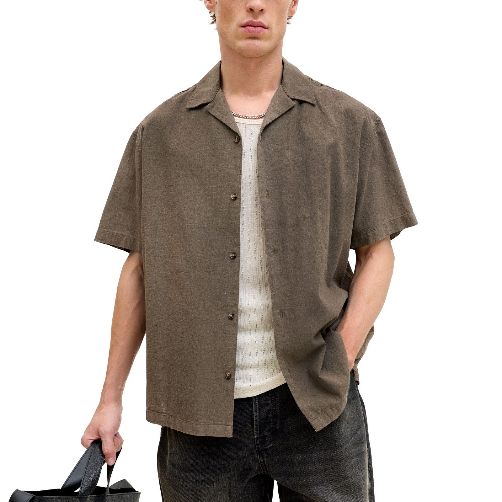 Jack & Jones Kurzarmhemd Summer Linen Blend Resort Shirt mit dezentem Strukturmuster – Bild 4 von 5